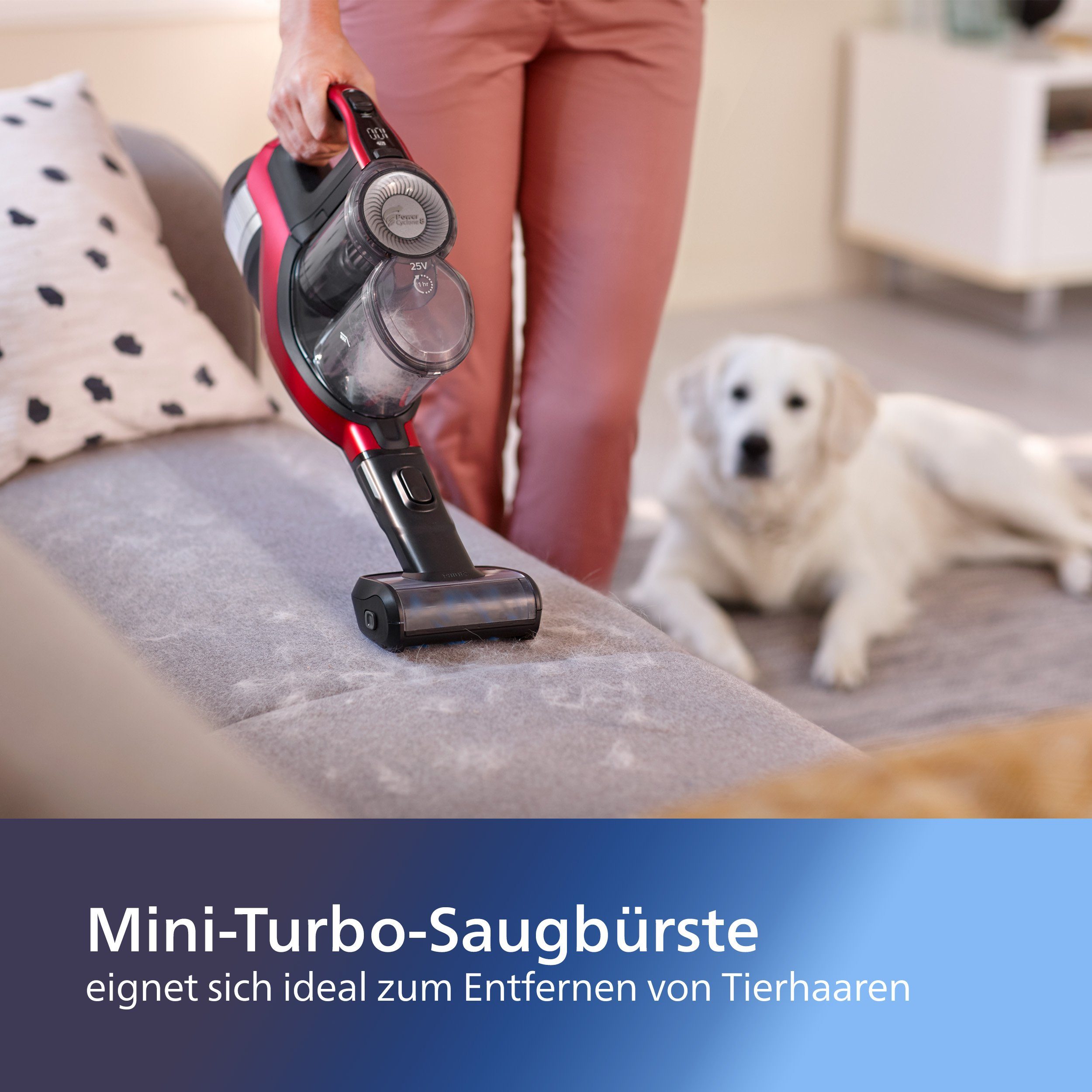 Philips Mini-Turbobürste XV1684/01 Cordless VC 7000 & 8000 Series, Zubehör für XC7055, XC8057, XC7057, XC7053, XC8055, (1-tlg), mit motorisierter rotierender Bürste, zum Entfernen von Tierhaaren