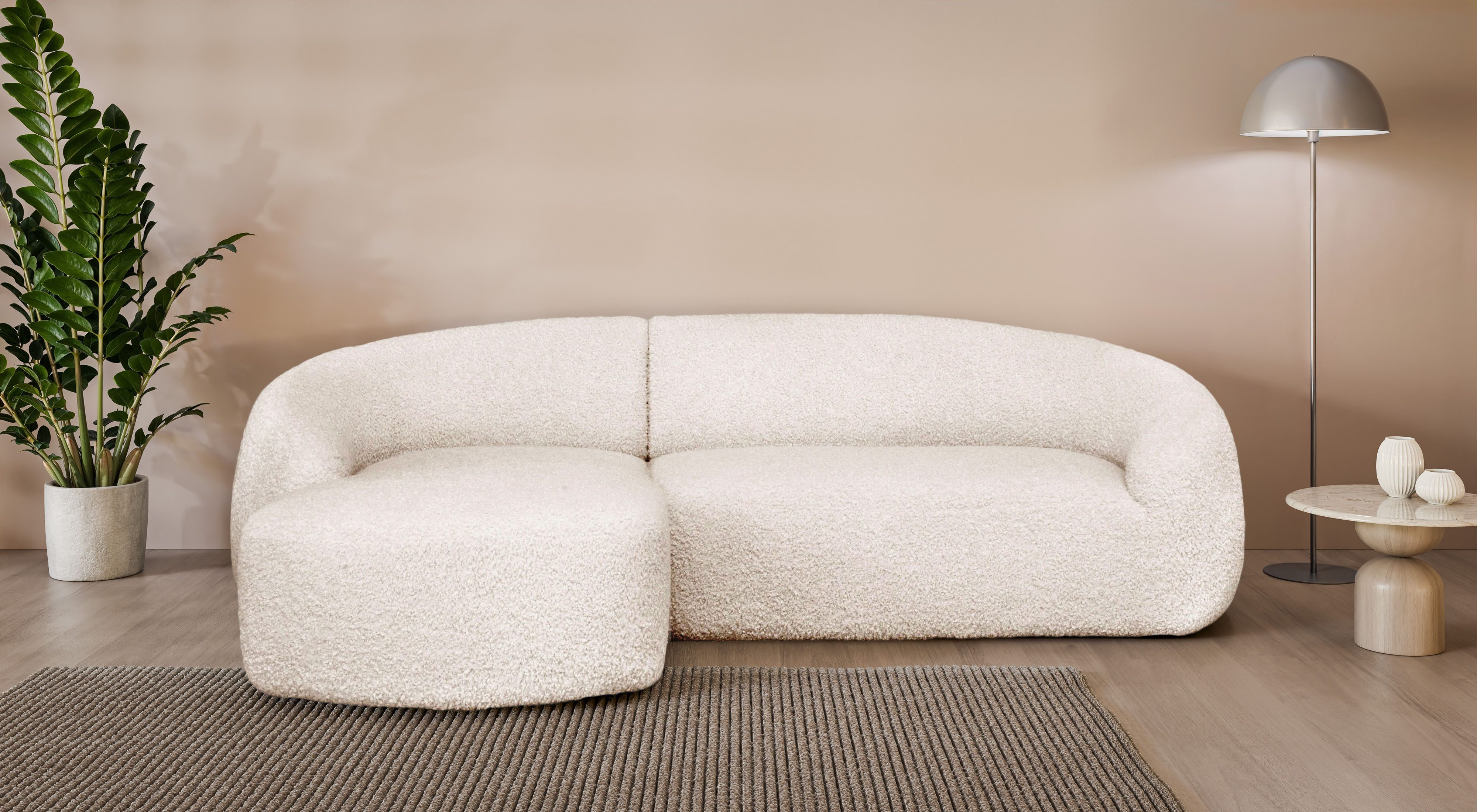 LeGer Home by Lena Gercke Ecksofa YANI, L-Form, Designersofa, organische Form, Maße B/T/H: 255/170/81 cm, mit Wellenunterfederung, auch in Bouclé, Recamiere rechts/links