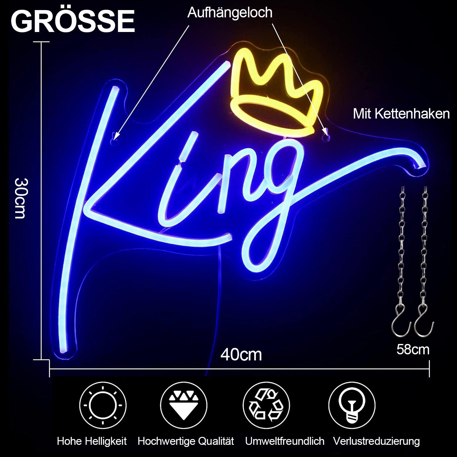 MUPOO LED Dekoobjekt Halloween Deko LED Neonschild King/Queen Acryl Nachtlicht,Schlafzimmer, Ein/Aus-Schalter,USB,Acryl, LED fest integriert, Neon Sign,Wandleuchte für Gaming Room Dekor,2M Kabel-USB