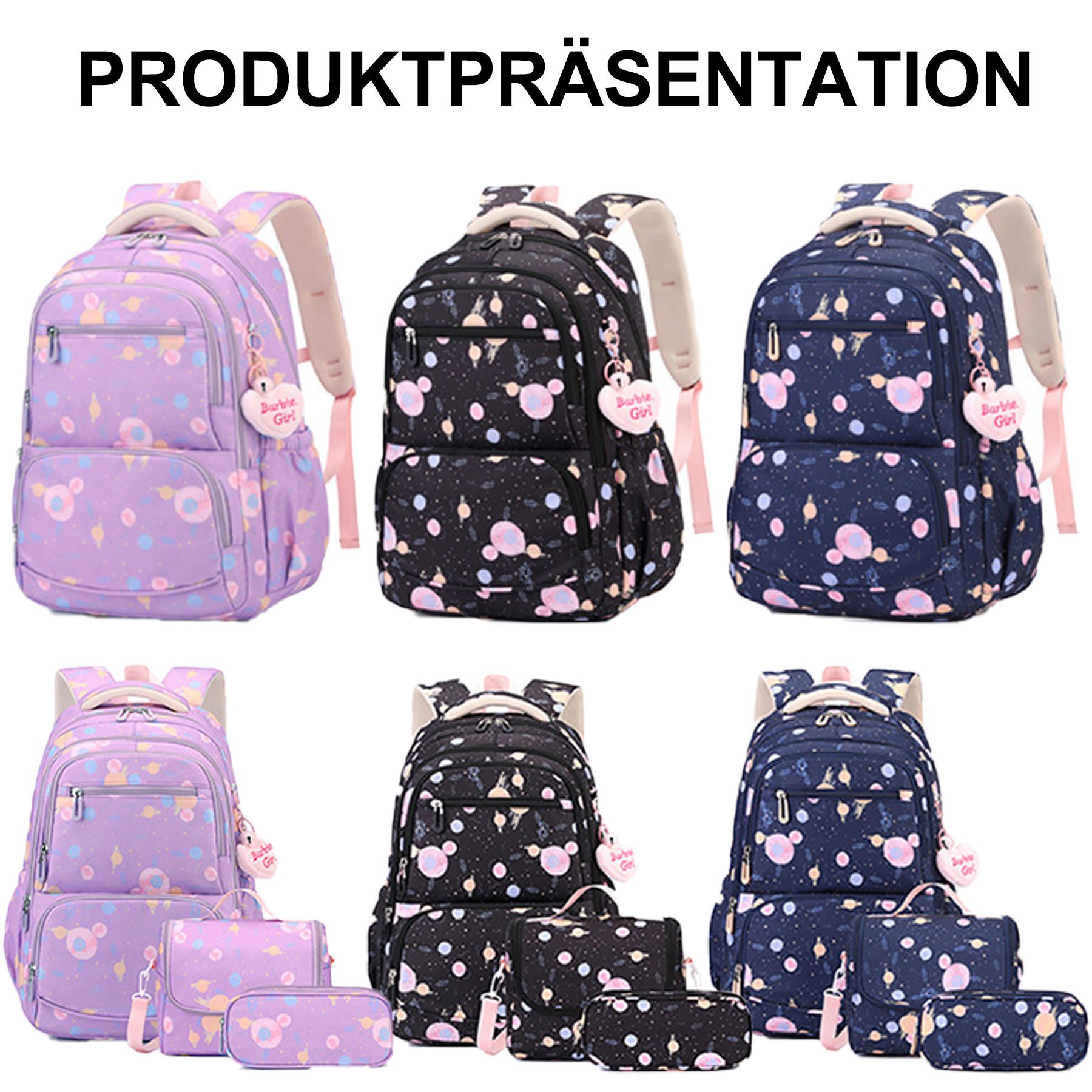 Mutig Schulrucksack Schulrucksack Teenager,Schulranzen-Set 3-teilig,große Kapazität (Wasserdicht Schulranzen,Unisex Geeignet für Mittelstufe-Universität, Mit Anhänger für jugendliche zum Schulbesuch,Einkaufen,Camping usw), Mit ergonomischem Design zur Entlastung von Schultern und Rücken