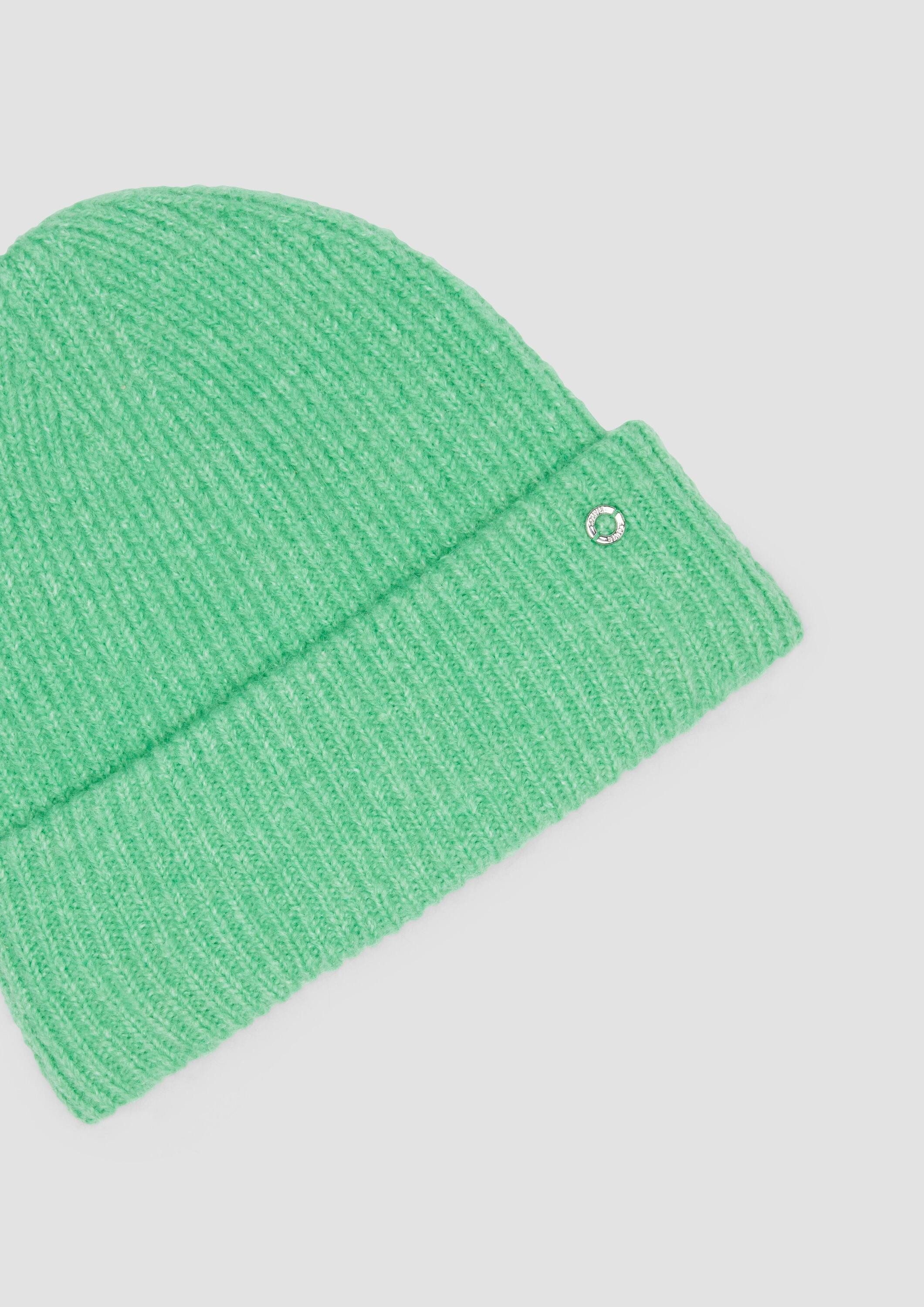 s.Oliver Strickmütze Mütze Beanie mit Umschlag und Logo-Detail