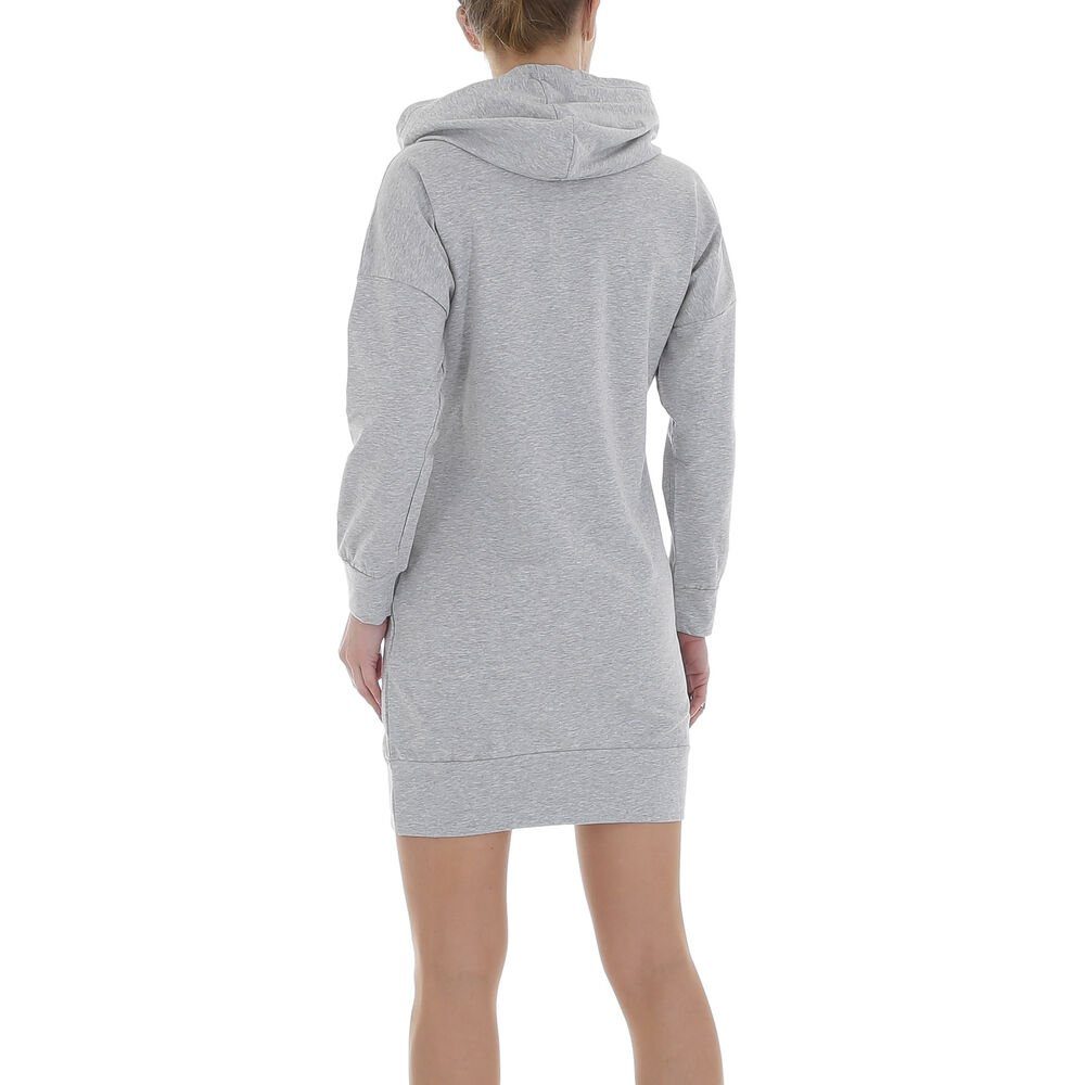 Ital-Design in Freizeit Damen Minikleid Stretch Shirtkleid Grau Kapuze