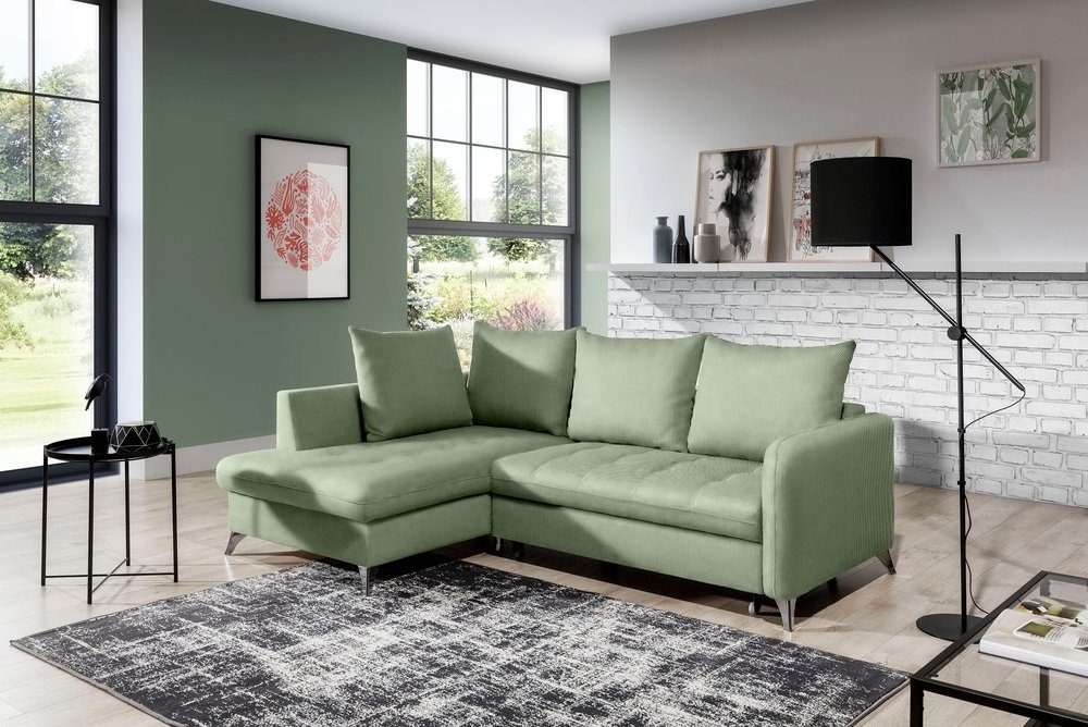 Stylefy Ecksofa Torello, L-Form, Eckcouch, mane links oder rechts bestellbar, mit Bettfunktion und Bettkasten, frei im Raum stellbar, Modern Design, inklusive Kissen