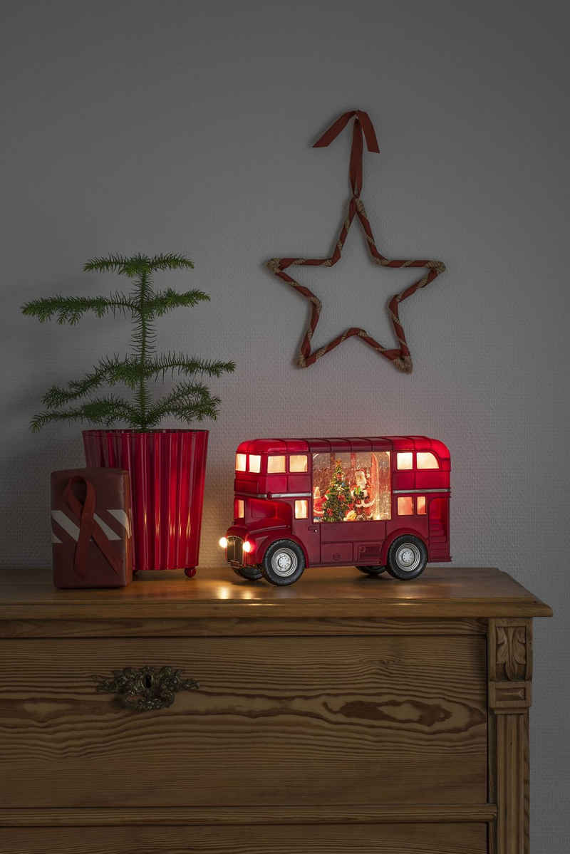 KONSTSMIDE LED Laterne Weihnachtsdeko rot, LED fest integriert, Warmweiß, LED Wasserlaterne, rot, "Bus mit Weihnachtsmann"