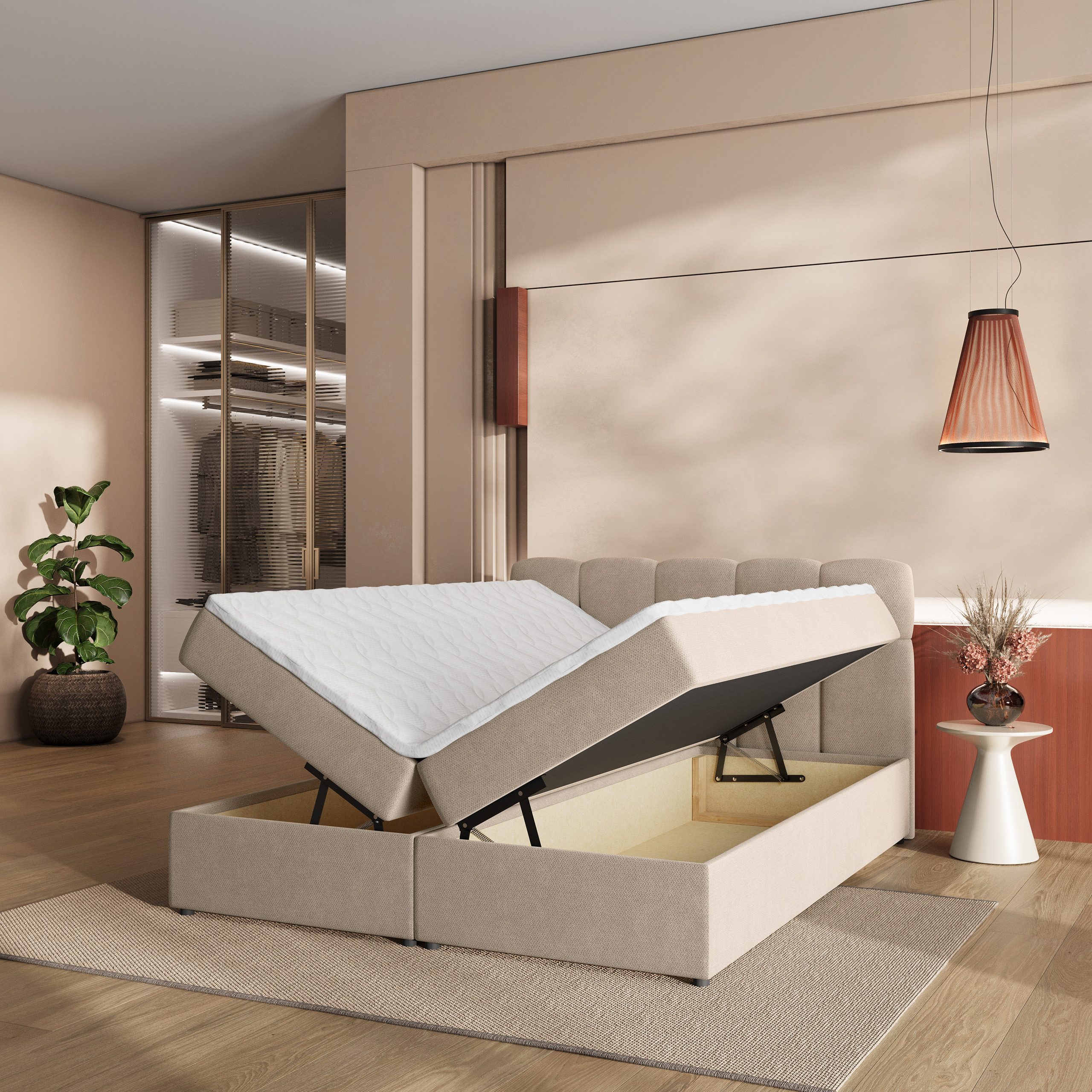 Masseno Boxbett MERU 160x200 cm mit Bonell Matratze und Topper, Doppelbett, Polsterbett mit Kopfteil, Boxspringbett – Bild 4 von 5