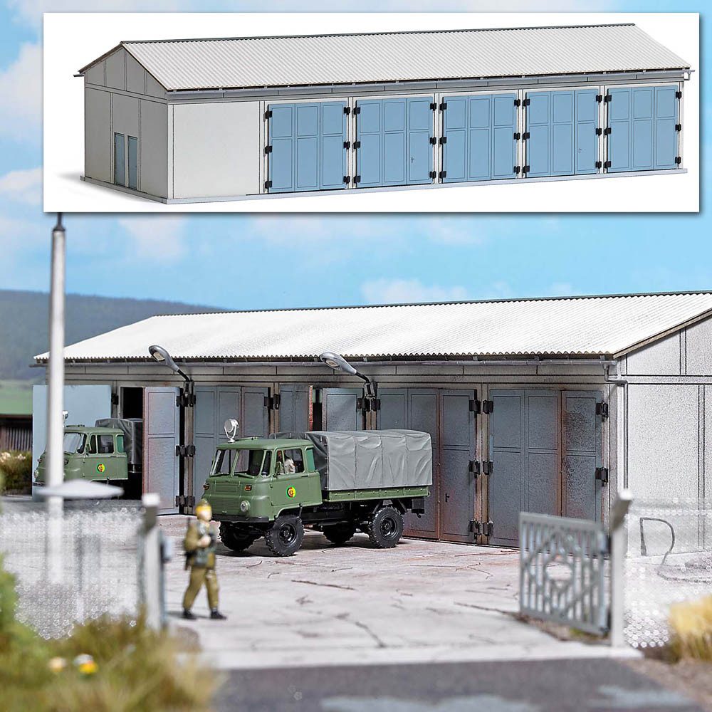 Busch Modelleisenbahn-Gebäude Busch H0 9608 Gebäude-Bausatz Fahrzeughalle 5-teilig Stellplätze W..., Spur H0