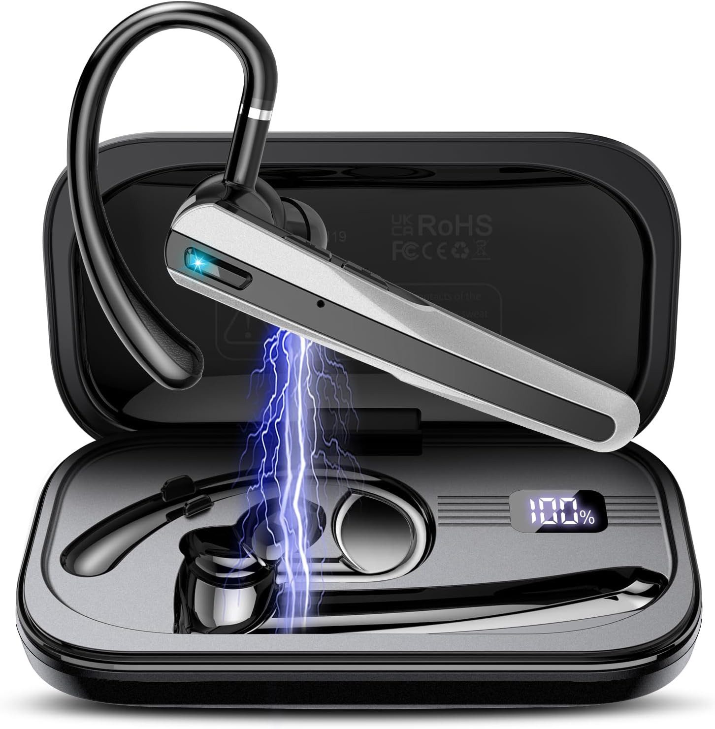Fyrove Bluetooth Headset Mono mit Mikrofon, Freisprech Headset Headset (IPX5 Wasserdicht für Autofahren Büro Business, mit Dual-Mikrofo, Bluetooth 5.4 Ohrhörer für iPhone Android Laptop)