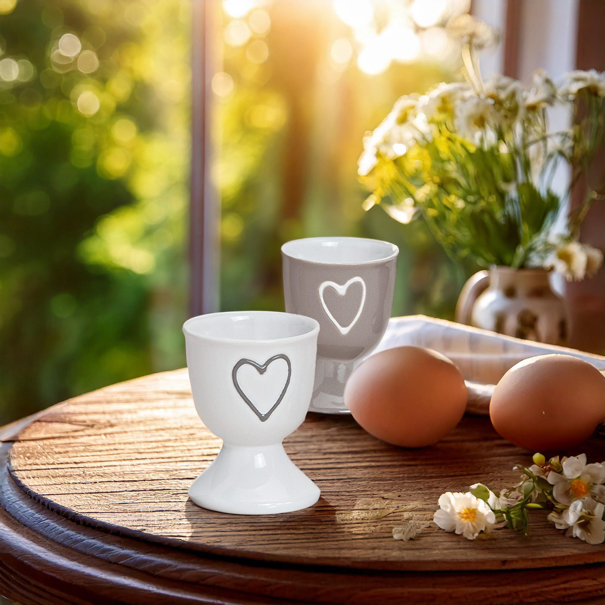 matches21 HOME & HOBBY Eierbecher, (4-tlg), Runde Keramik Ei-Halter als lustige Frühstücks-Eier Tisch-Deko