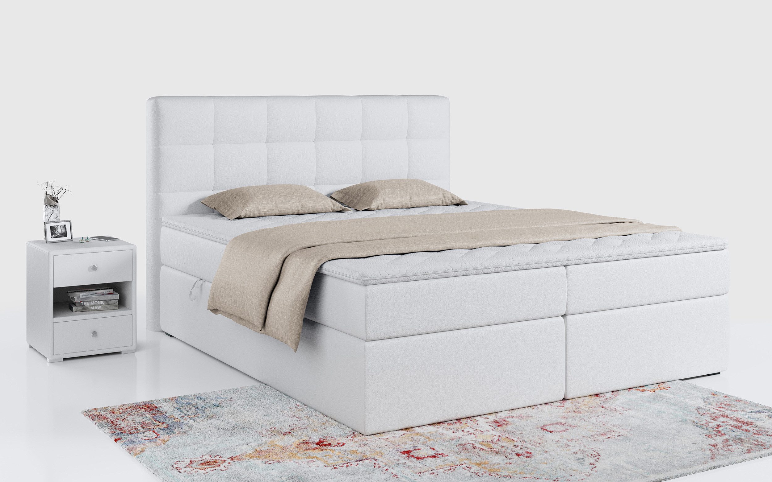 MKS MÖBEL Boxspringbett TOP2, Polsterbett mit Multipocket-Matratze, Stauraumbett