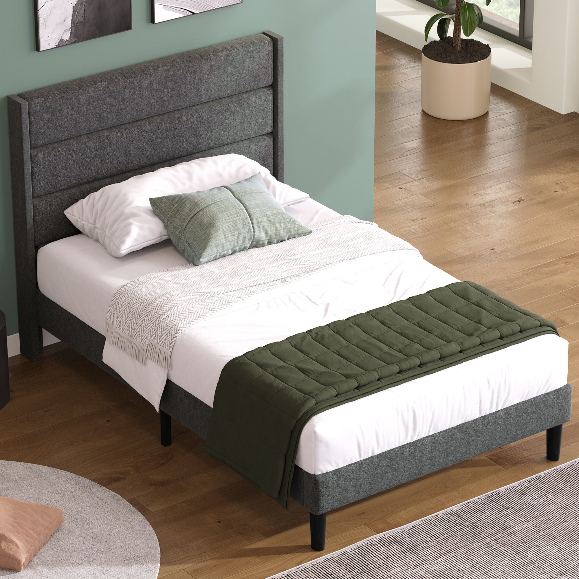 REDOM Polsterbett Doppelbett (140x200cm oder 90x200cm, Bettgestell mit Lattenrost & Kopfteil gepolstertes Bett)