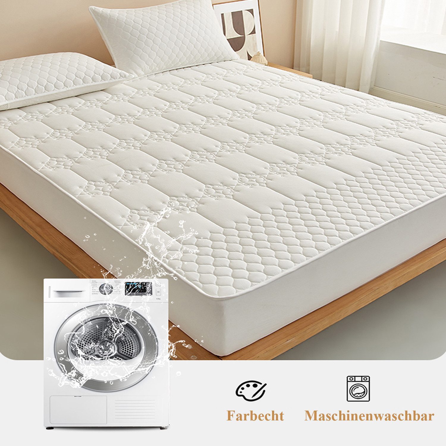 Matratzenauflage Wasserdicht Allergiker Matratzenschoner 90x200cm, 180x200cm weich wohnTRAUM24, Waschbar Anti Milben Allergiker Matratzenauflage mit Rundumbezug – Bild 5 von 5