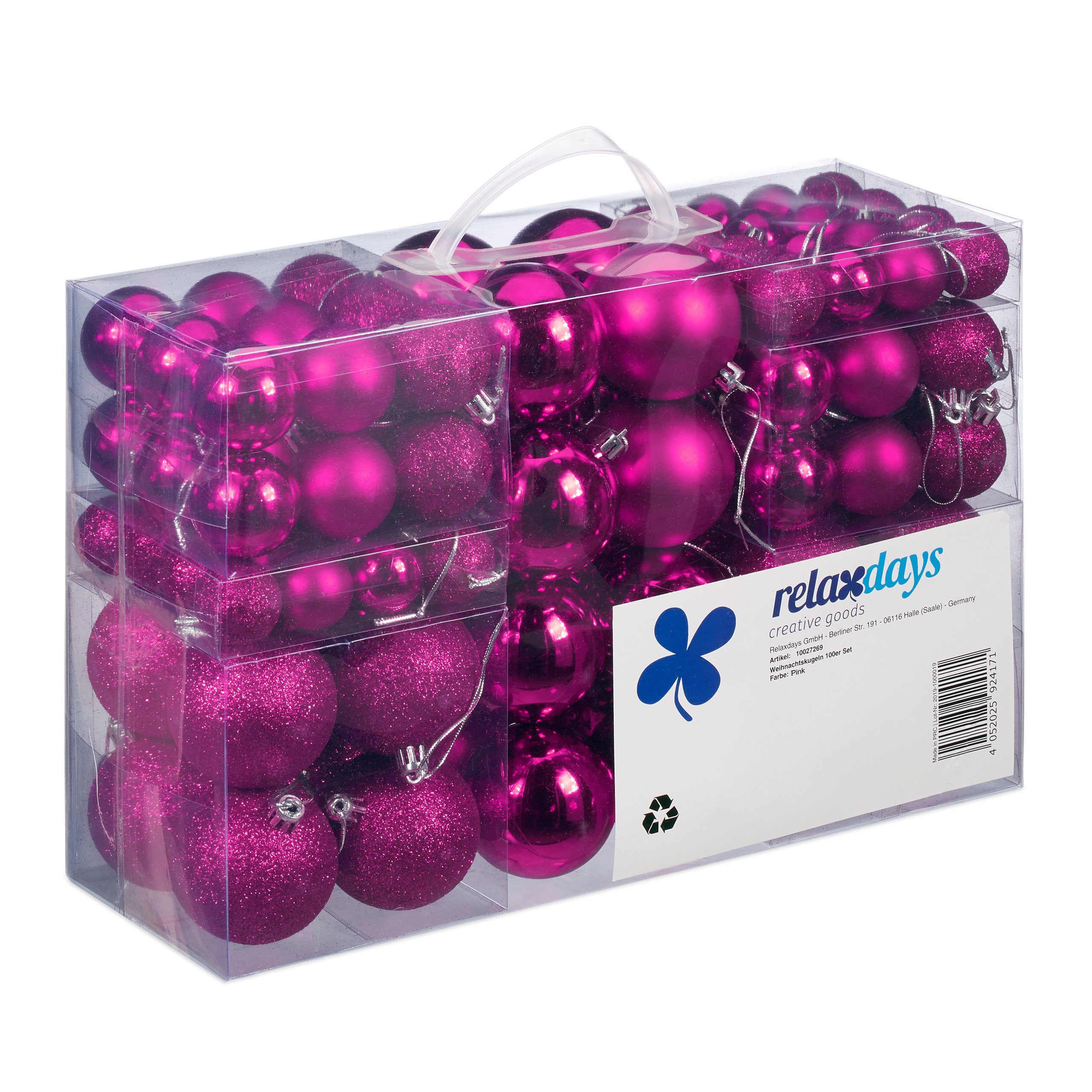 relaxdays Weihnachtsbaumkugel Новогодние шары 100er Set, Pink