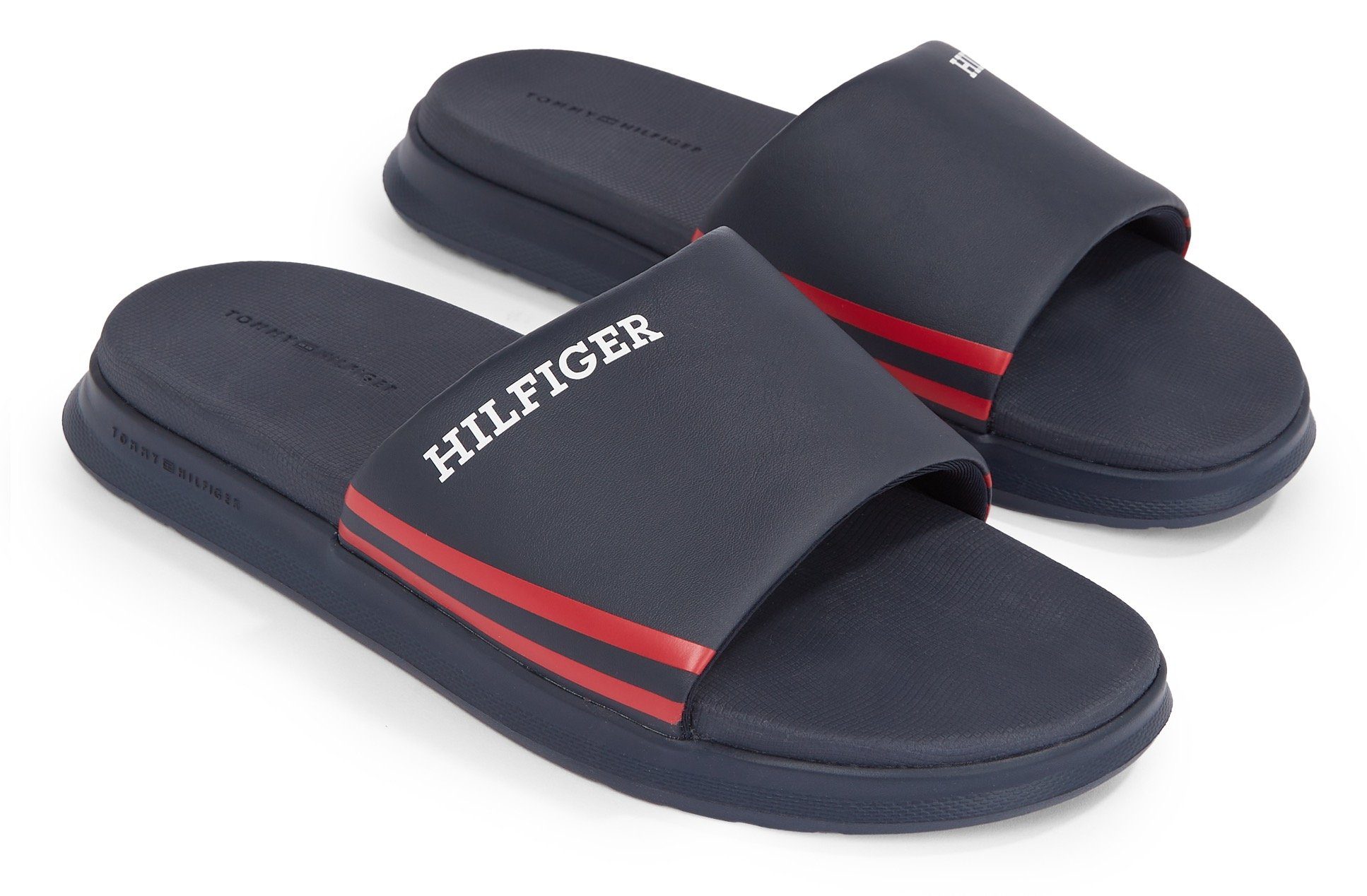 Tommy Hilfiger DUAL DENSITY HILIFGER POOL SLIDE Pantolette, Sommerschuh, Schlappen, Poolslides, mit Kontrast-Streifen