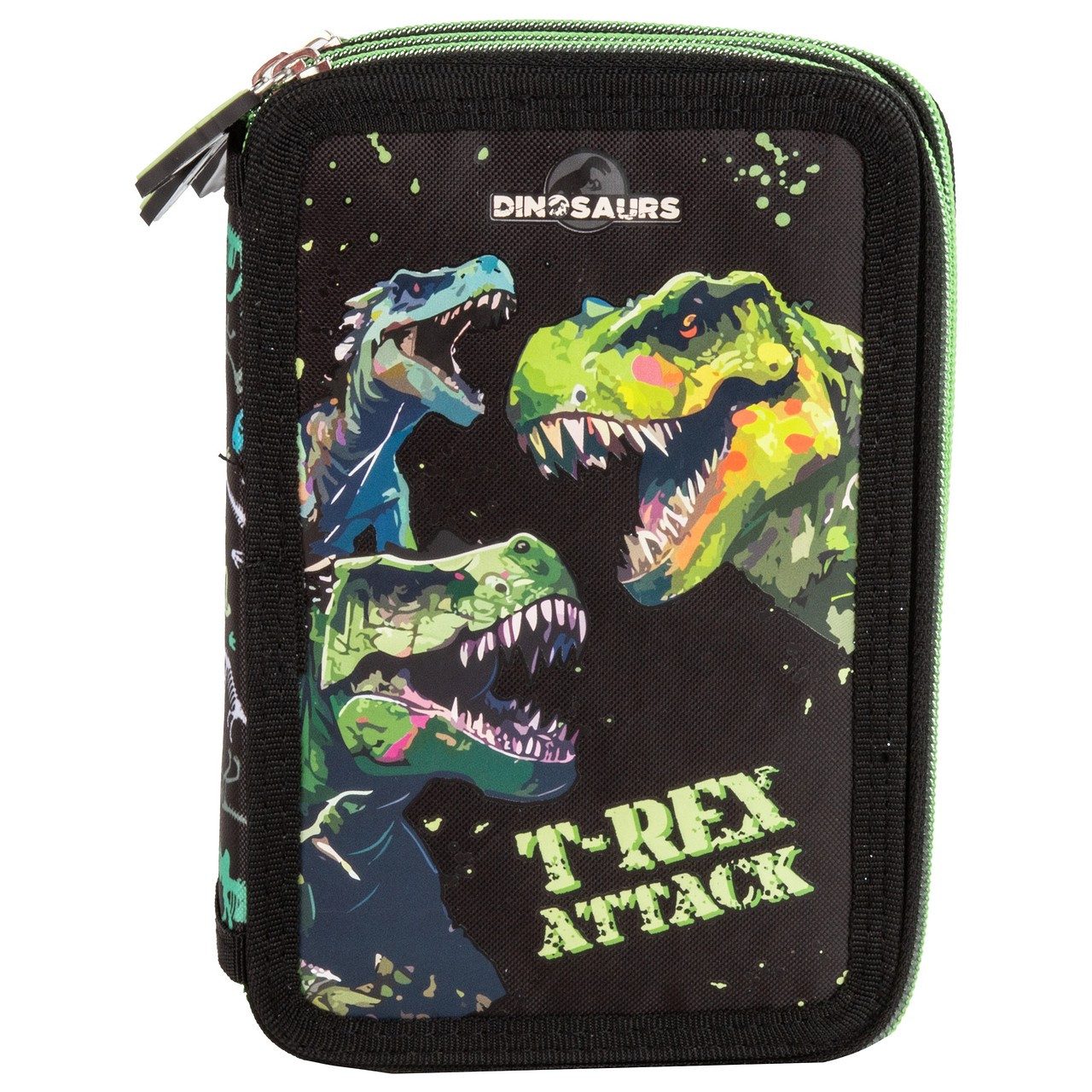 DERFORM Federtasche Dino T Rex 3 Fach gefüllt Federmäppchen Federmappe Dinosaurier, (43-tlg)