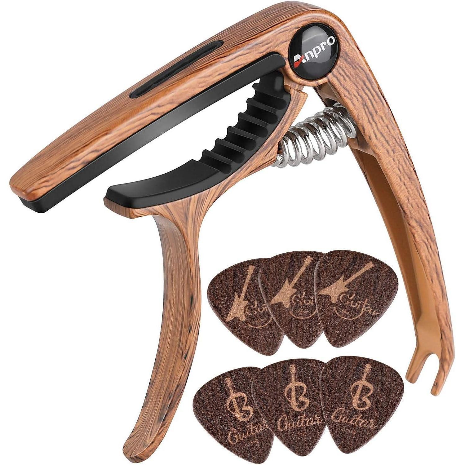 LuxusKollektion Plektrum Gitarre Kapodaster mit 6 Plektrum Picks für Akustik- und E-Gitarre