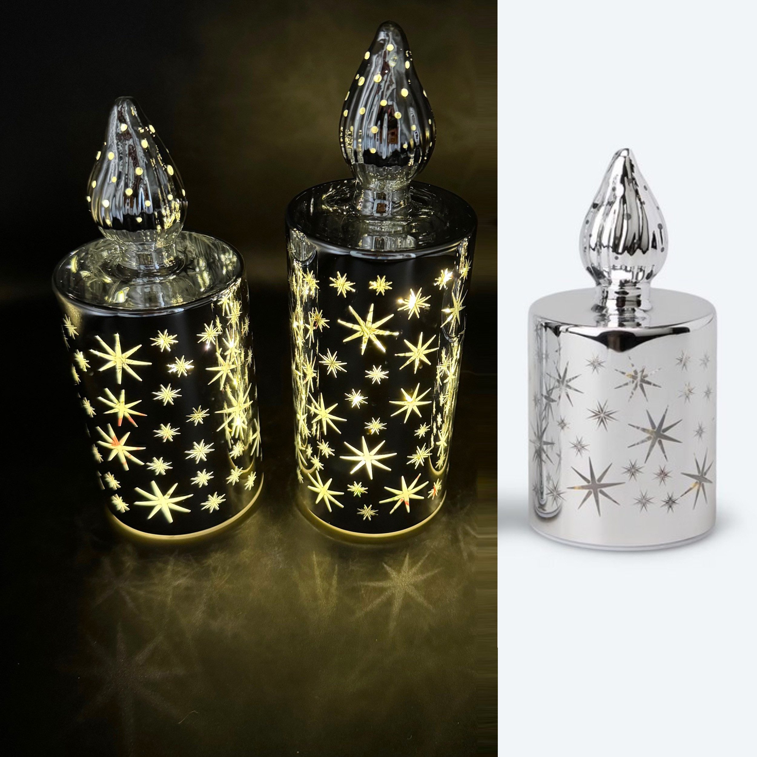 Online-Fuchs LED-Kerze 3er Set LED-Kerzen aus Glas mit Sternen, Lichterkett günstig online kaufen