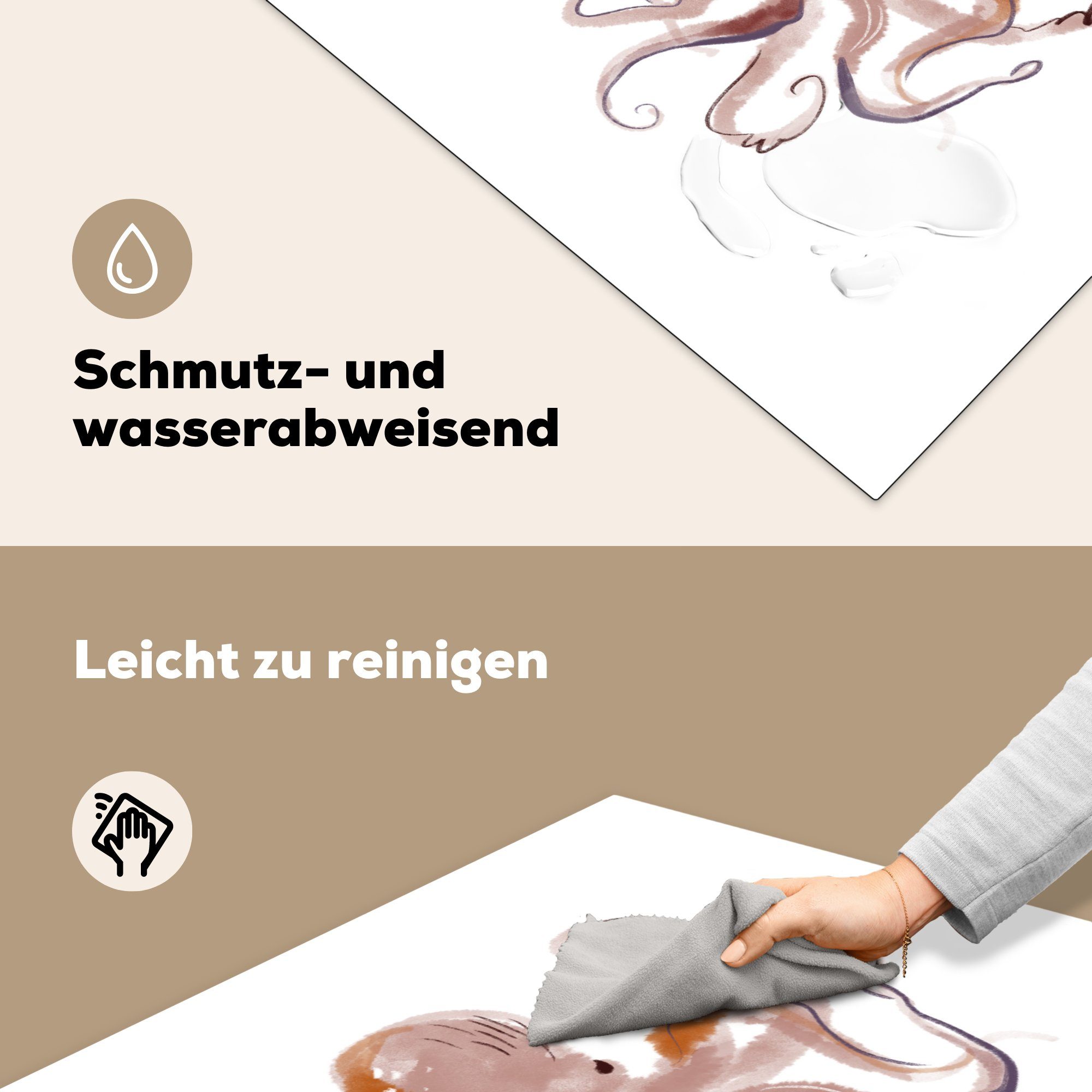 - küche Arbeitsplatte Herdblende-/Abdeckplatte MuchoWow Zeichnung, Aquarell für Vinyl, Meer Oktopus Ceranfeldabdeckung, 78x78 - tlg), cm, (1 -