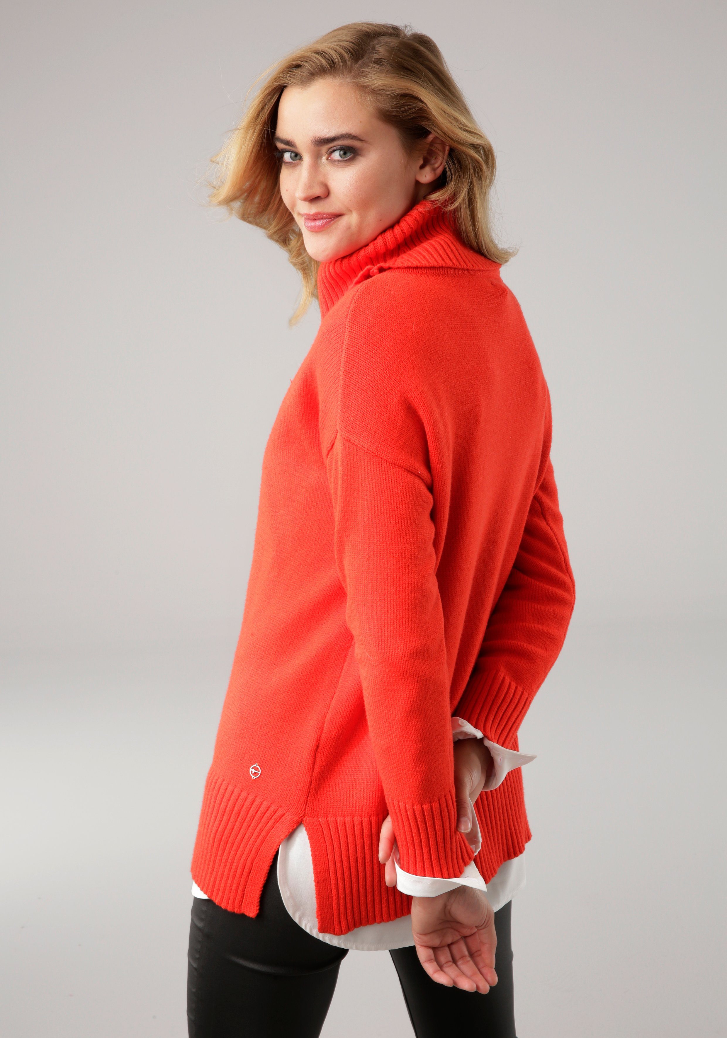 Tamaris Rollkragenpullover aus weicher Viskosemischung in lässiger Form mit seitlichen Schlitzen