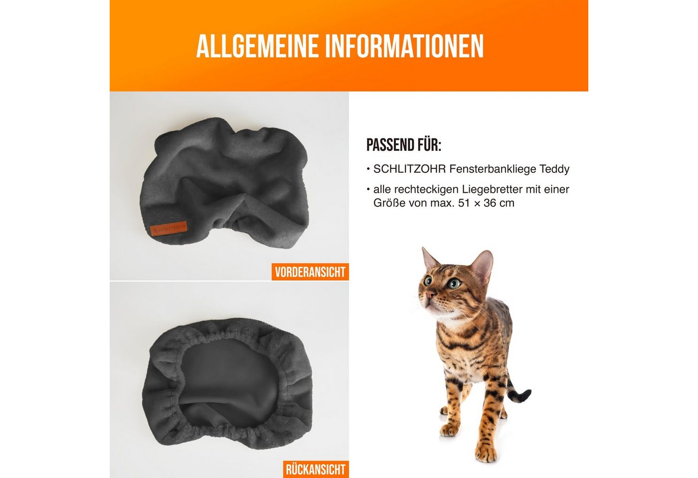 Thumbnail - SCHLITZOHR Katzenliege Ersatzbezug Teddy, Bezug für Fensterbankliegen 51x36 cm, Polyester, waschbar