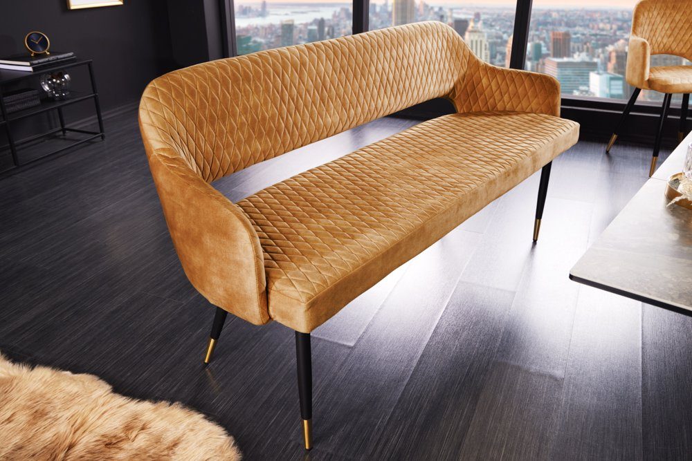 riess-ambiente Sitzbank PARIS 160cm senfgelb / schwarz (Einzelartikel, 1-St), Esszimmer · Samt · Metall · Rückenlehne · Schlafzimmer · Retro Design