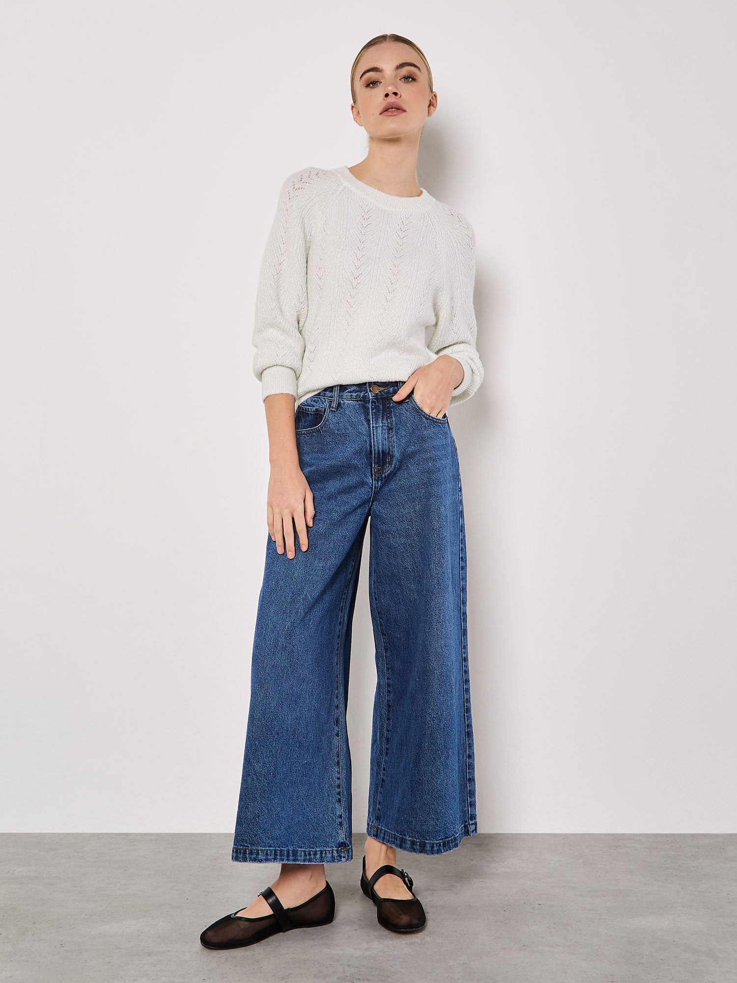 Apricot Strickpullover Chevron-Lurex-Pullover mit Strukturmuster