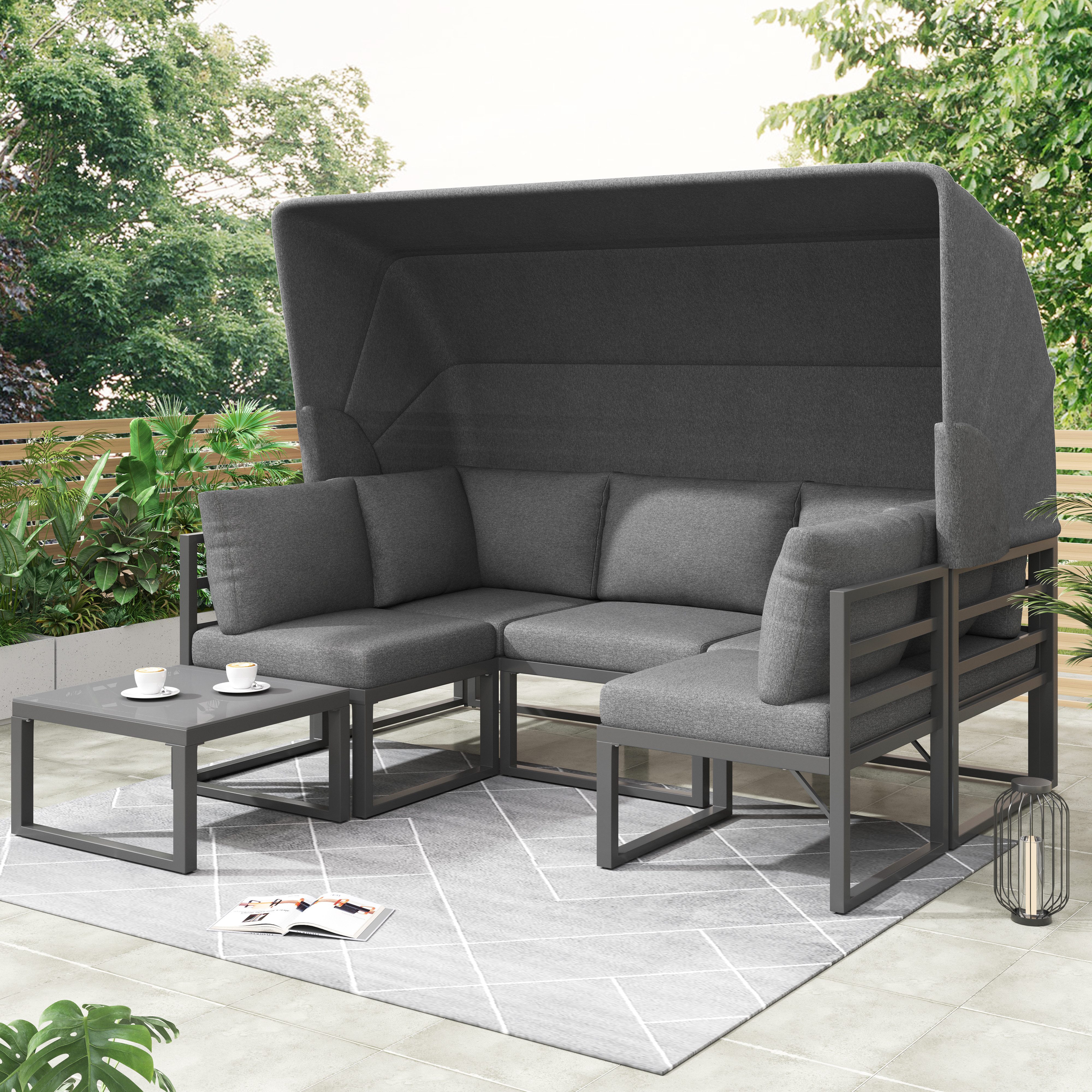 OKWISH GartenloungeSet LoungeMöbel für Balkon und Garten, 5 Sitzer
