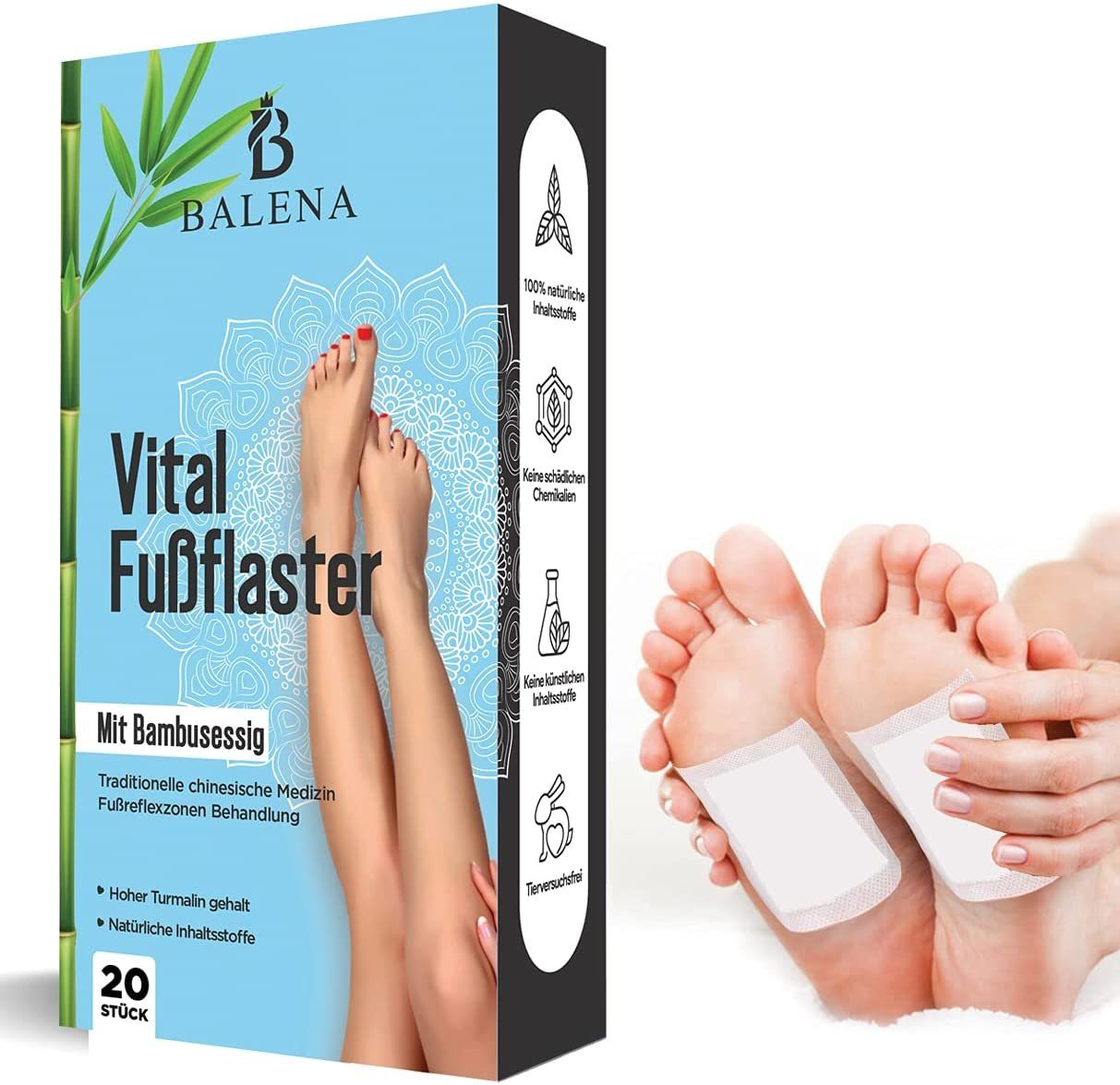BALENA Entgiftungspflaster Vital Fußpflaster - Qualitativ hochwertige Fusspflaster zur Entgiftung, Vitalpflaster, Bambus Pflaster Wellness-Vital Kur Toxine Spa, Vegan und natürliche Inhaltsstoffe, 20pcs (20 St)