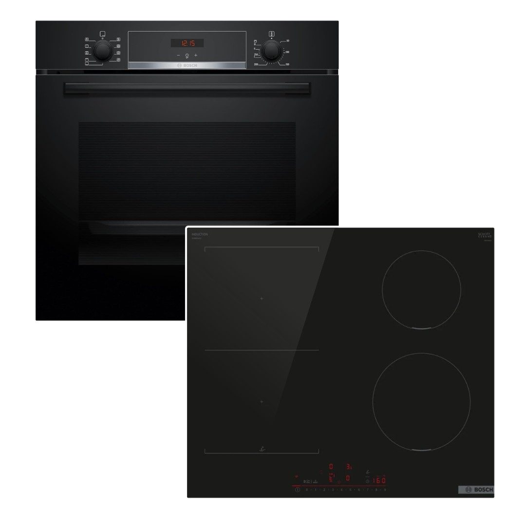 BOSCH Backofen-Set Backofen 3DHeißluft Hydrolyse+ Induktionskochfeld PowerBoost Combizone, mit Nachrüstbar, Hydrolyse