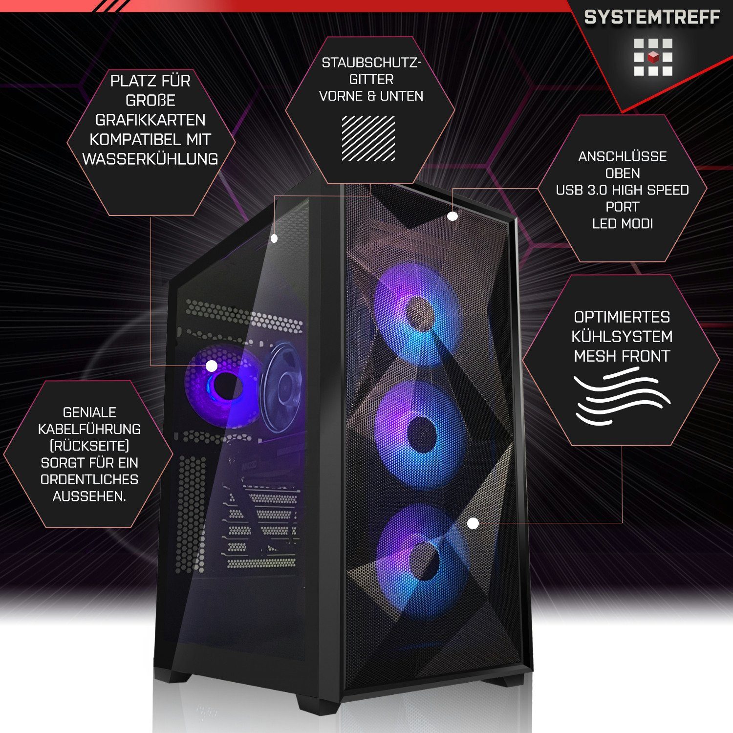 SYSTEMTREFF Gaming-PC (AMD Ryzen 7 5800X3D, Radeon RX 6750 XT, 16 GB RAM, 1000 GB HDD, 1000 GB SSD, Luftkühlung, Windows 11, WLAN)