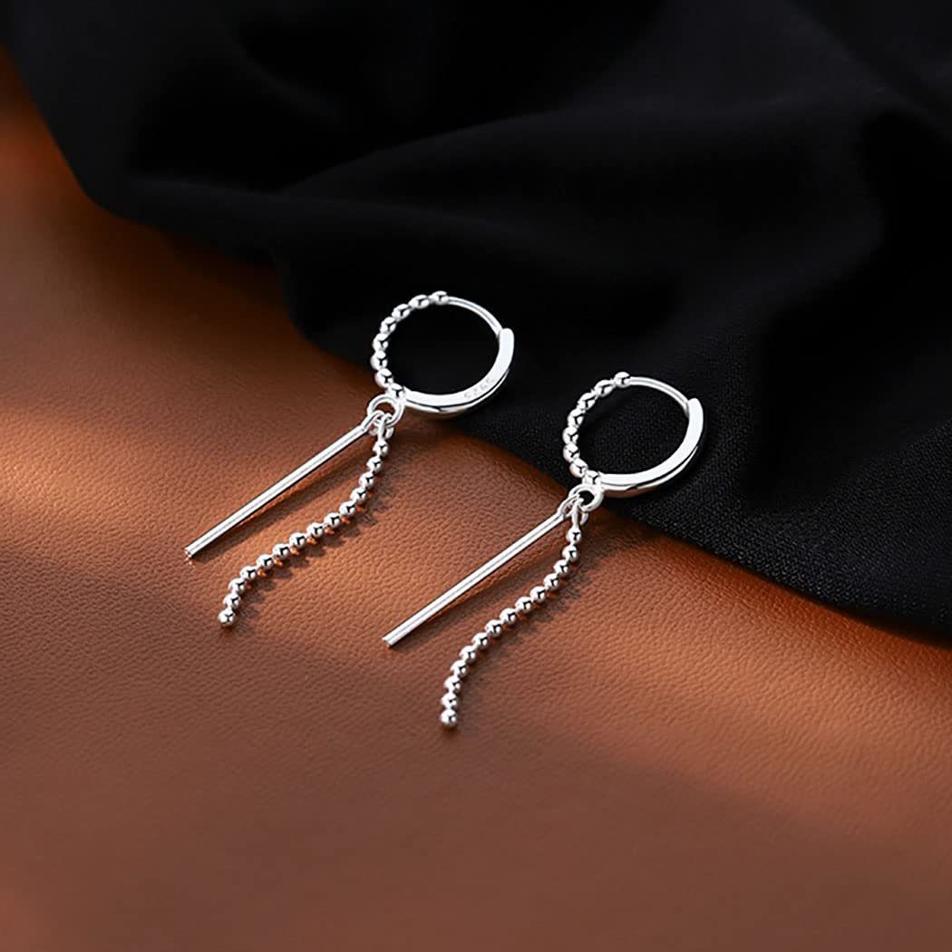 Silberne POCHUMIDUU Minimalistische Nadel-Perlen-Kugel-Reifen-Ohrringe Frauen Mädchen Teenager für (2-tlg., Bar Paar Hoop baumeln), Ohrhänger Ohrringe
