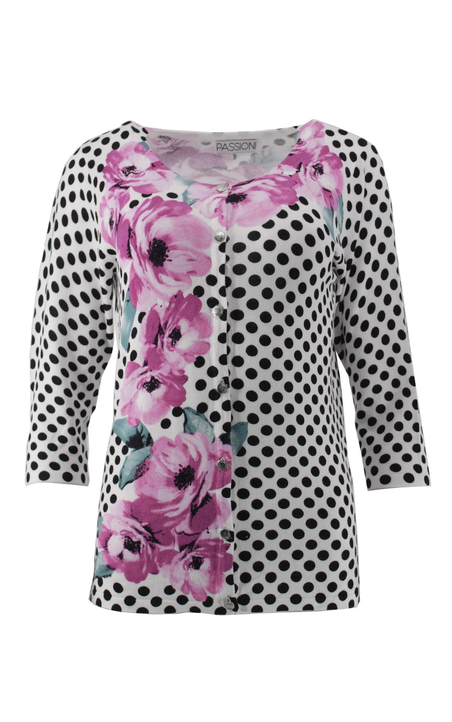 Passioni 2-in-1-Strickjacke Twinset mit Punkten und Blumendruck günstig online kaufen