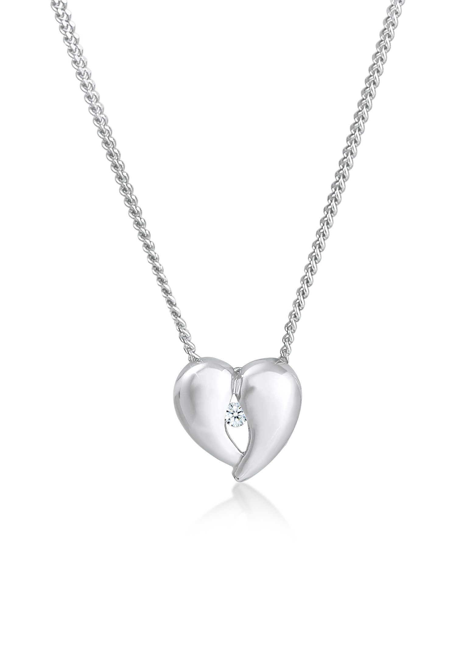 Elli DIAMONDS Kette mit Anhänger Herz Liebe Filigran Diamant (0.03 ct) 925 Silber, Herz