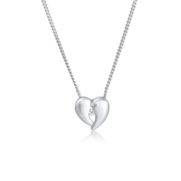 Elli DIAMONDS Kette mit Anhänger Herz Liebe Filigran Diamant (0.03 ct) 925 Silber Herz