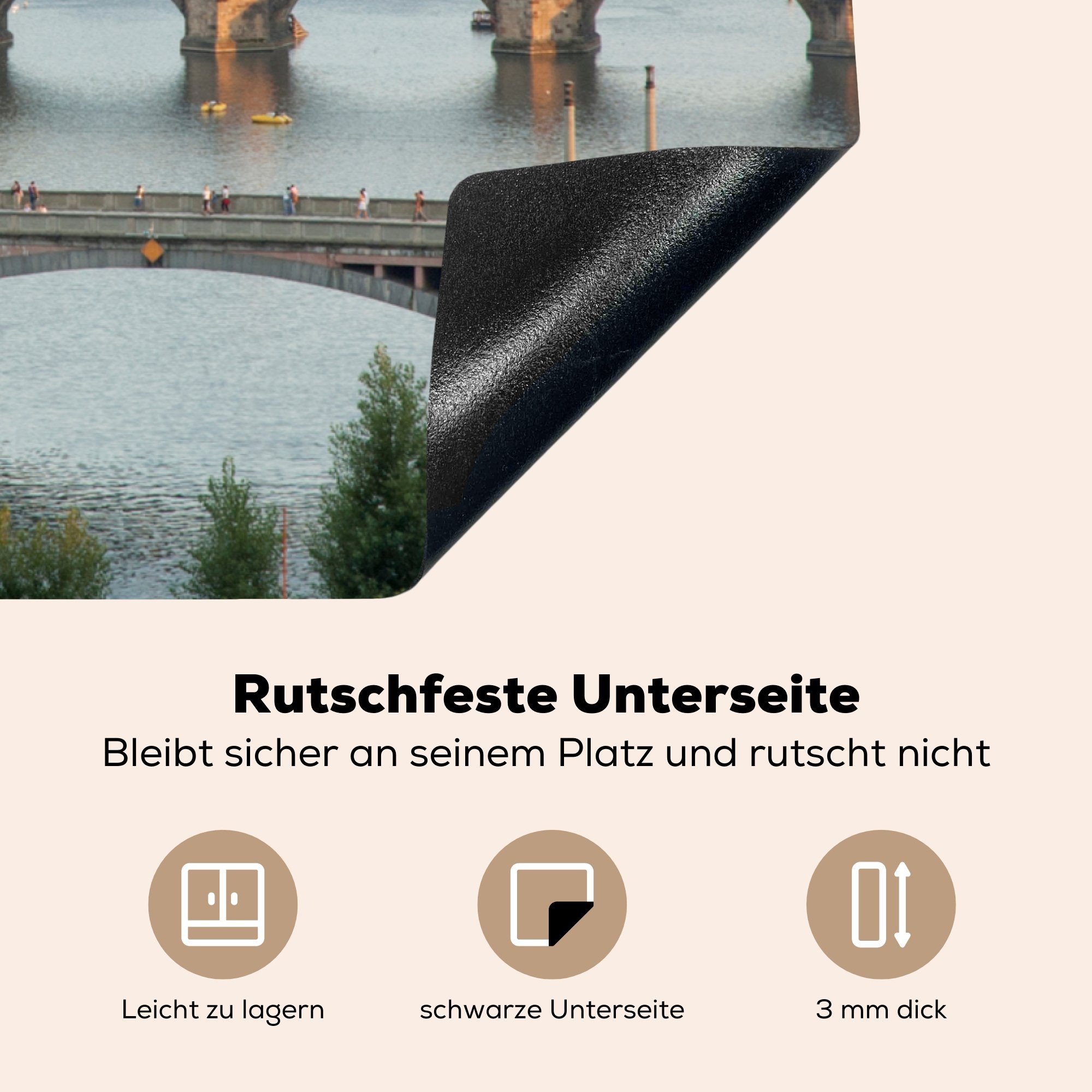 Induktionskochfeld 81x52 (1 tlg), Prag, Boot Brücke Schutz Herdblende-/Abdeckplatte Ceranfeldabdeckung MuchoWow cm, Vinyl, für küche, - - die