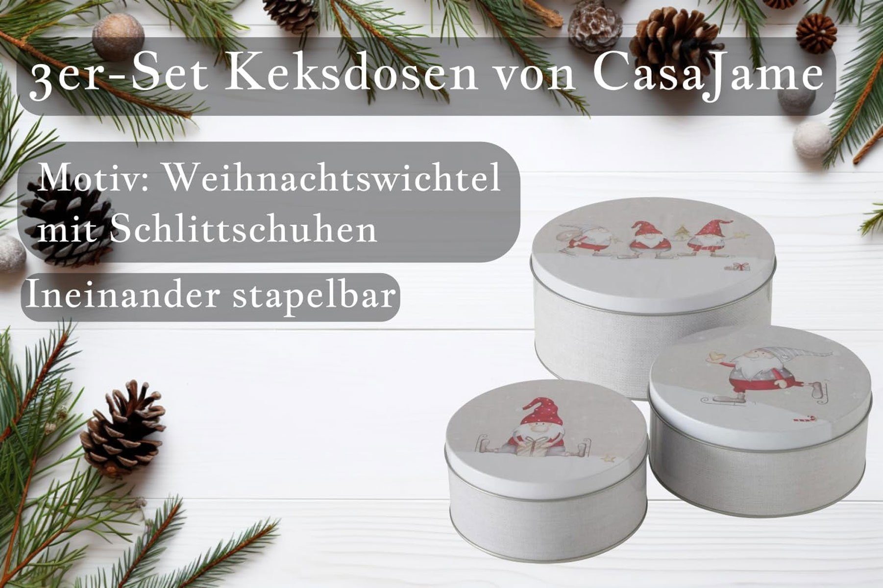 3 Metall Keksdose V11 3er GmbH Set CasaJame Plätzchendose Weihnachtswichtel BOLTZE Keksdose GRUPPE