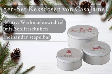 BOLTZE GRUPPE GmbH Keksdose CasaJame 3er Set Metall Keksdose Plätzchendose 3 Weihnachtswichtel V11