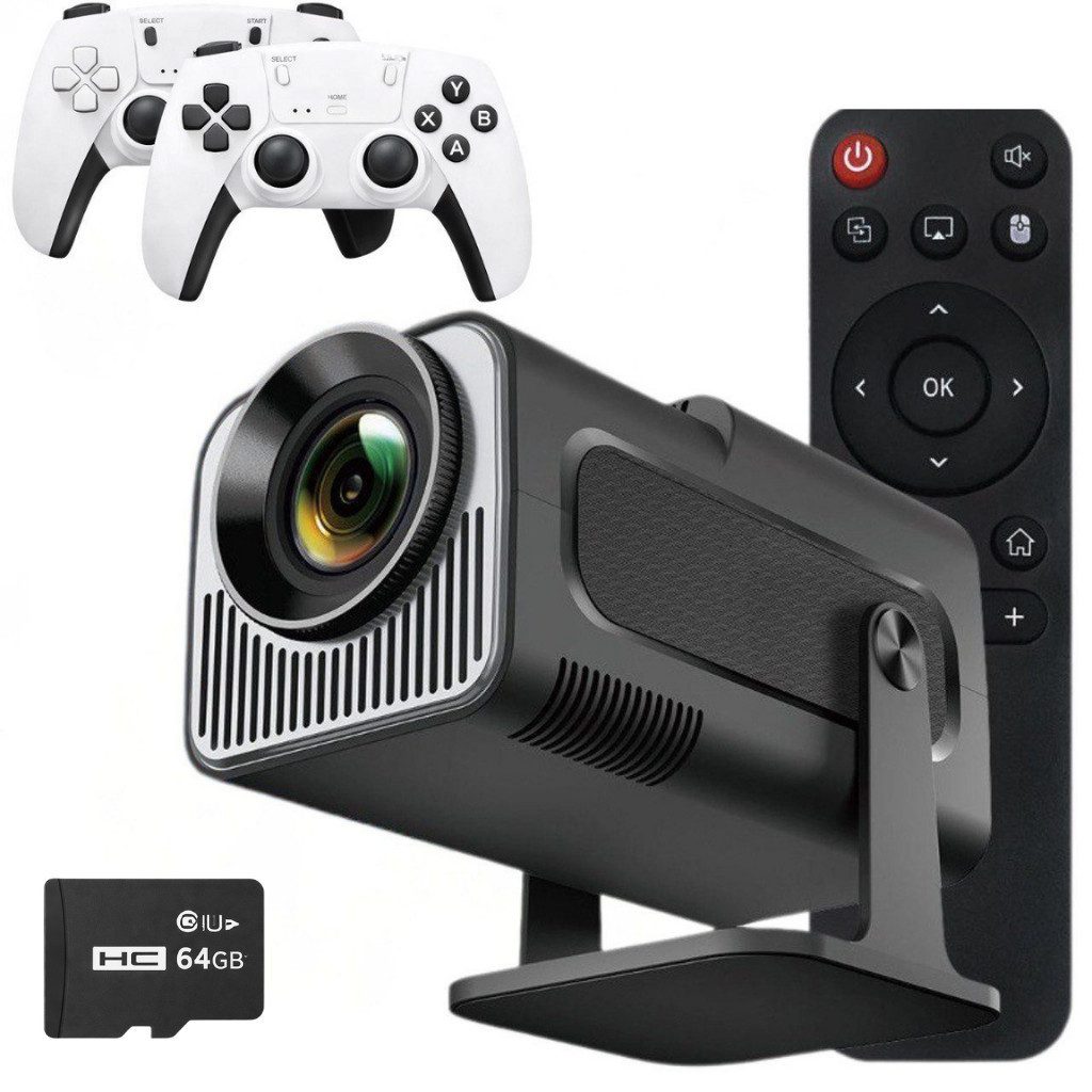 Goldstern-Tech 2 in 1 Projektor Beamer (3000 lm, 2000:1, 1280 x 720 px, Geschenkidee – 2 Gaming-Controller, Android 13, WiFi 6 & Bluetooth 5.4)