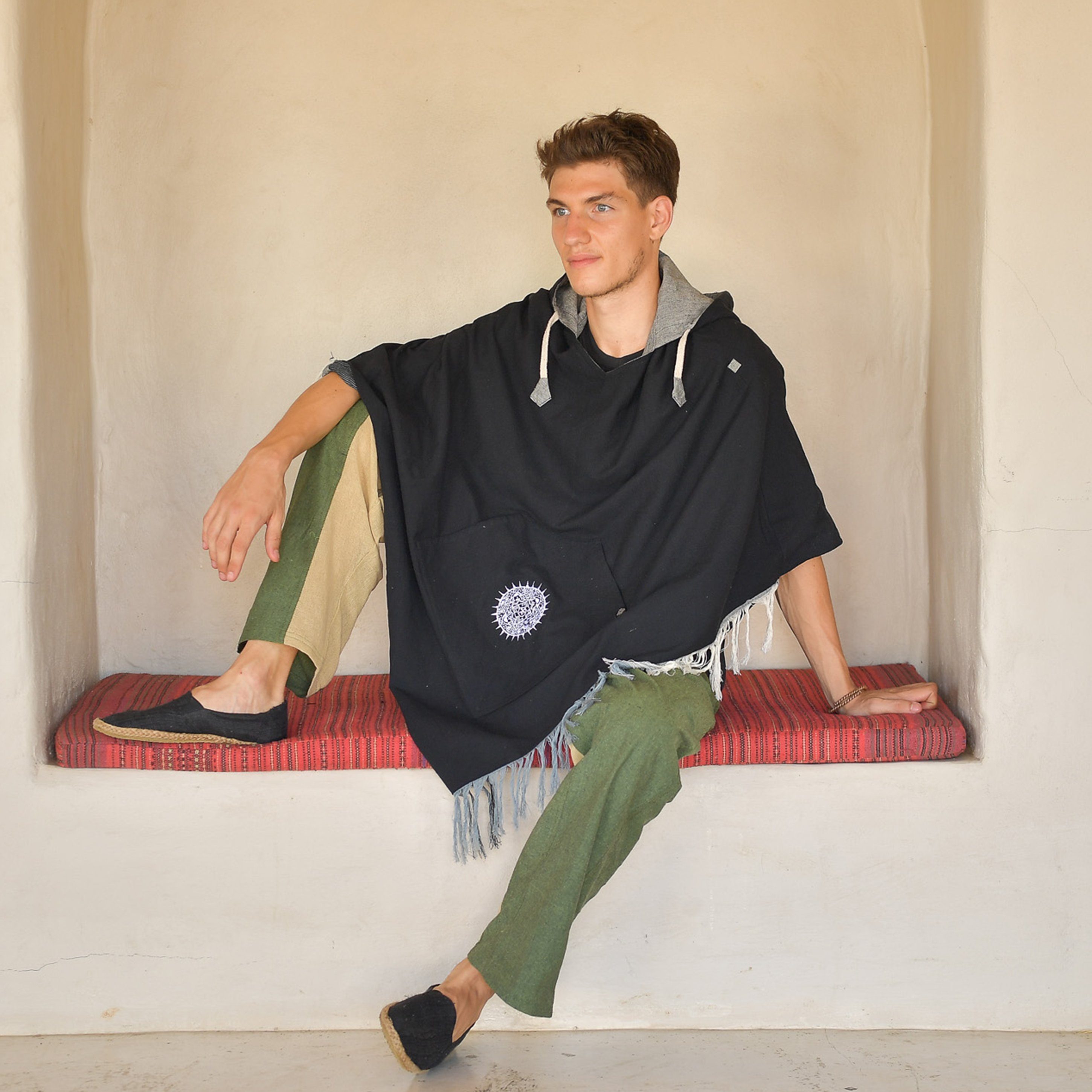 virblatt Poncho Poncho Herren & Poncho Damen Unisex aus Baumwolle zum Wenden Wendefunktion