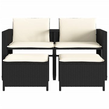 vidaXL Gartenlounge-Set Gartensofa 2-Sitzer mit Tisch und Hockern Schwarz Poly Rattan, (1-tlg)