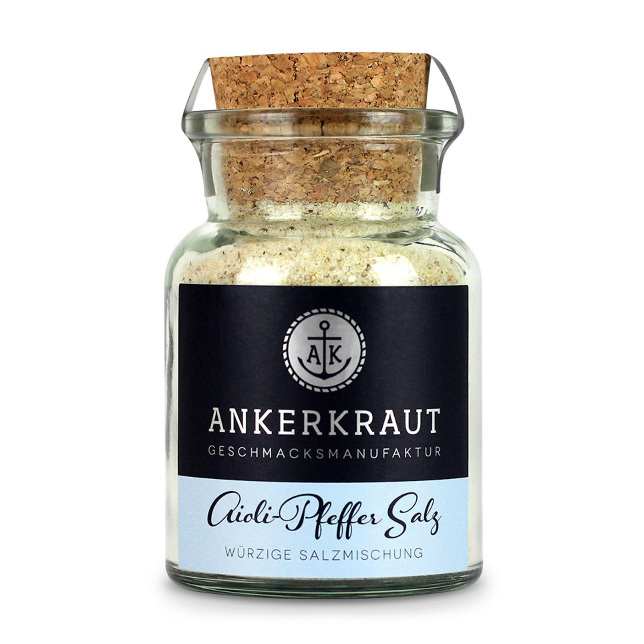 Ankerkraut Gewürz Aioli-Pfeffer Salz, Aioli-Pfeffer Salz, 155g im Korkenglas