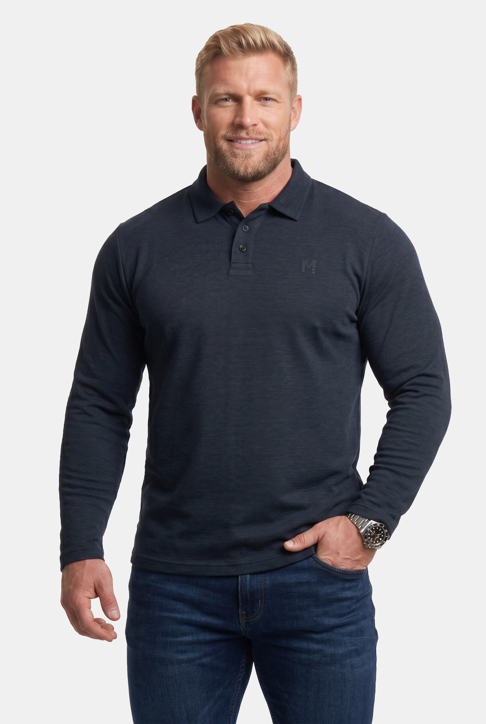 Men Plus Poloshirt Poloshirt Basic Piqué Langarm