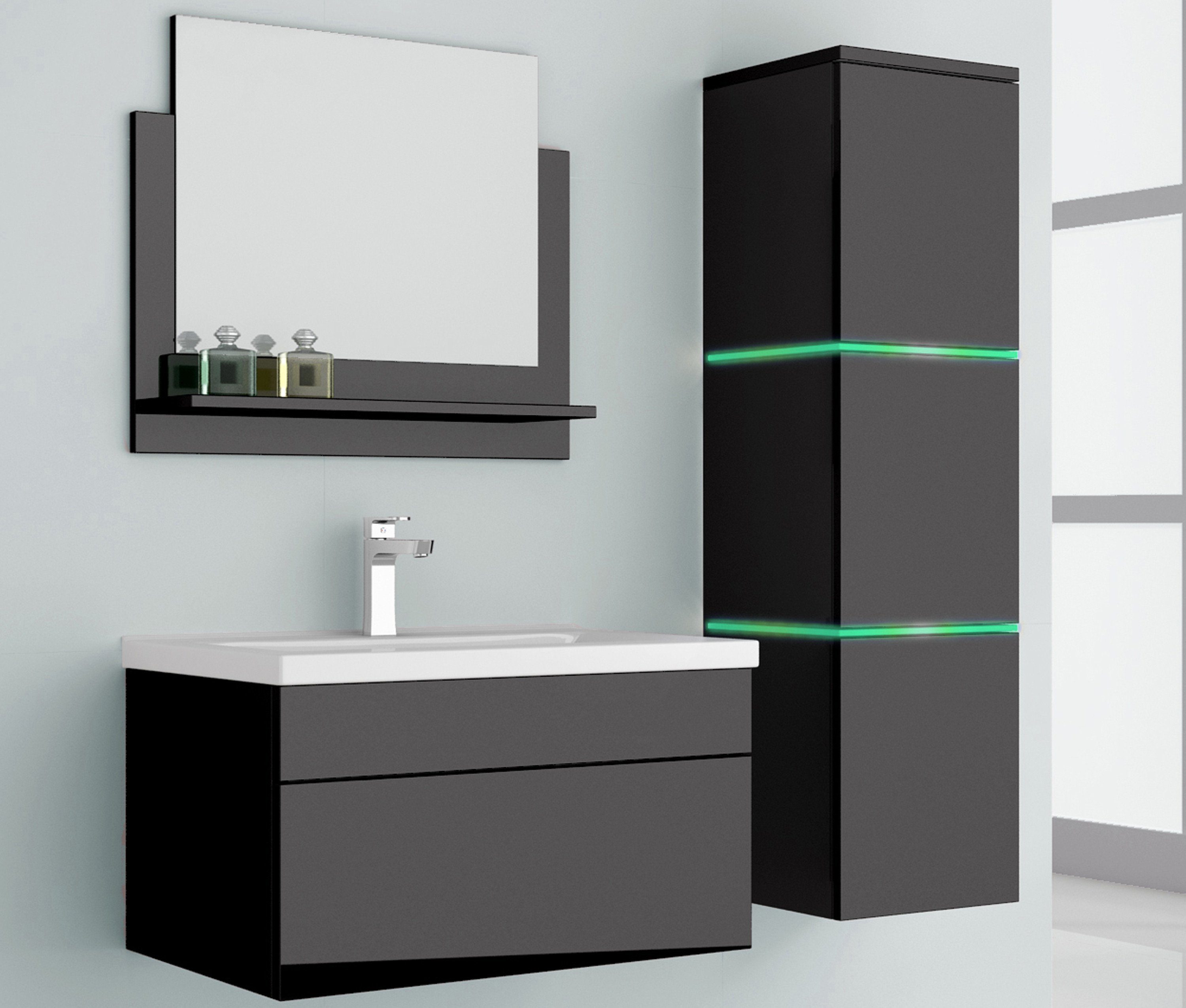 Aileenstore Badmöbel-Set Island 60, (4-St., Badmöbel-Set 4-teilig), Breite 61 cm, LED-Beleuchtung, hochglanz