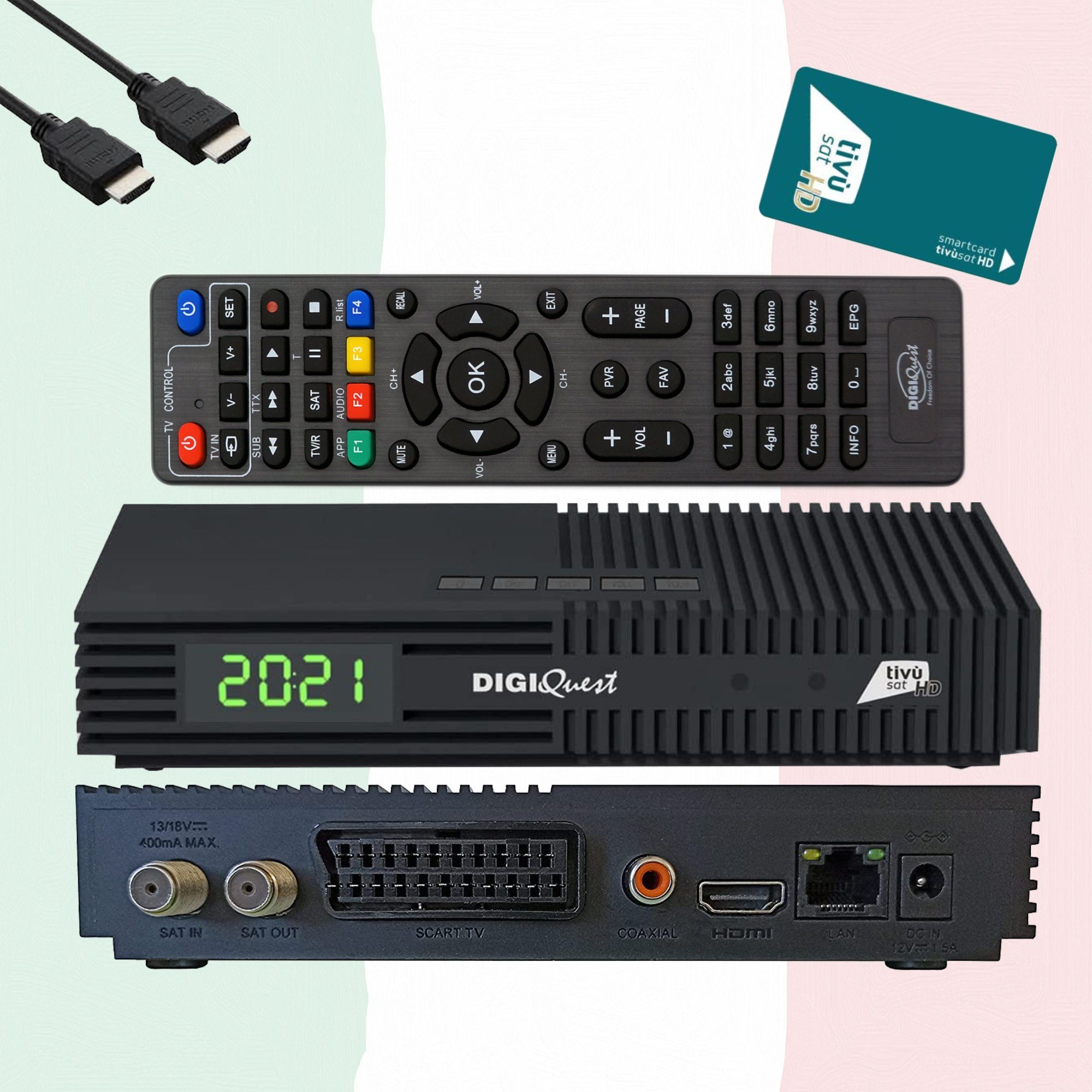 DIGIQuest Ti9 Sat Receiver + TiVuSat HD Karte + HDMI Kabel (nicht aktiviert) SAT-Receiver