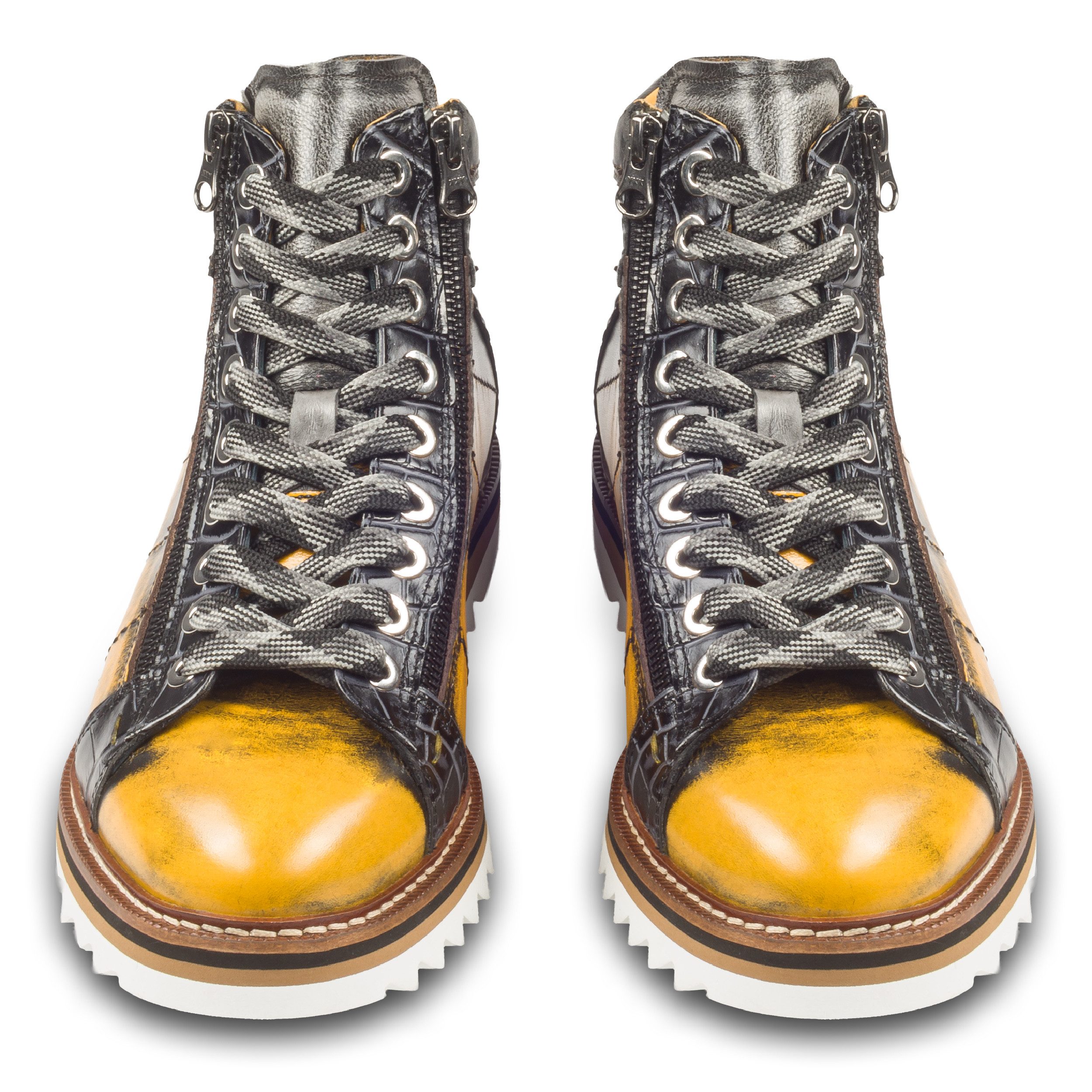 Lorenzi Lorenzi Sneaker-Stiefel Herren gelb/schwarz, Leder used-look Sneaker Handgefertigt