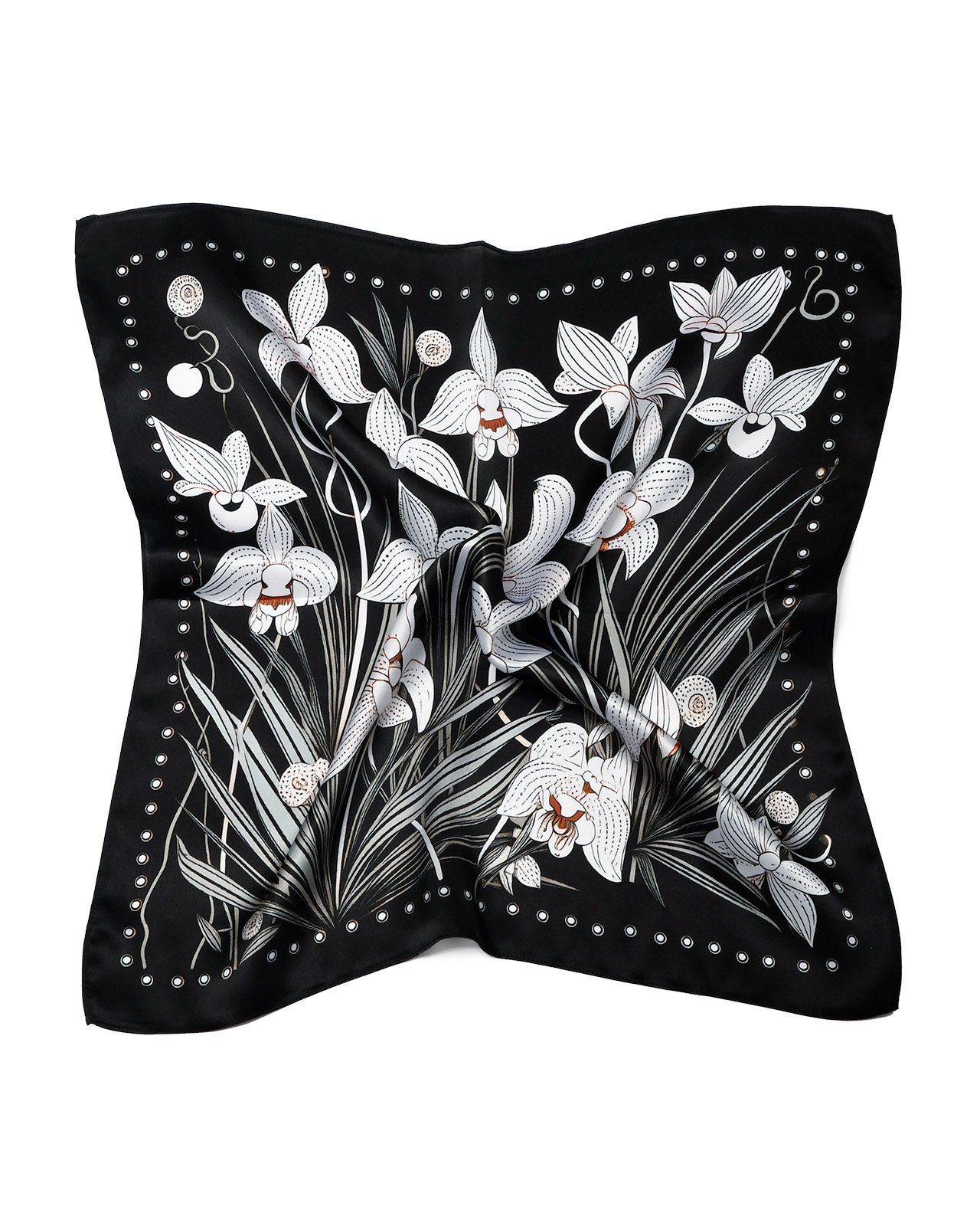 MayTree Seidentuch quadratisch,Orchideen 53x53 cm, Nickituch, Bandana-Schal, (Stück), 100% Seide