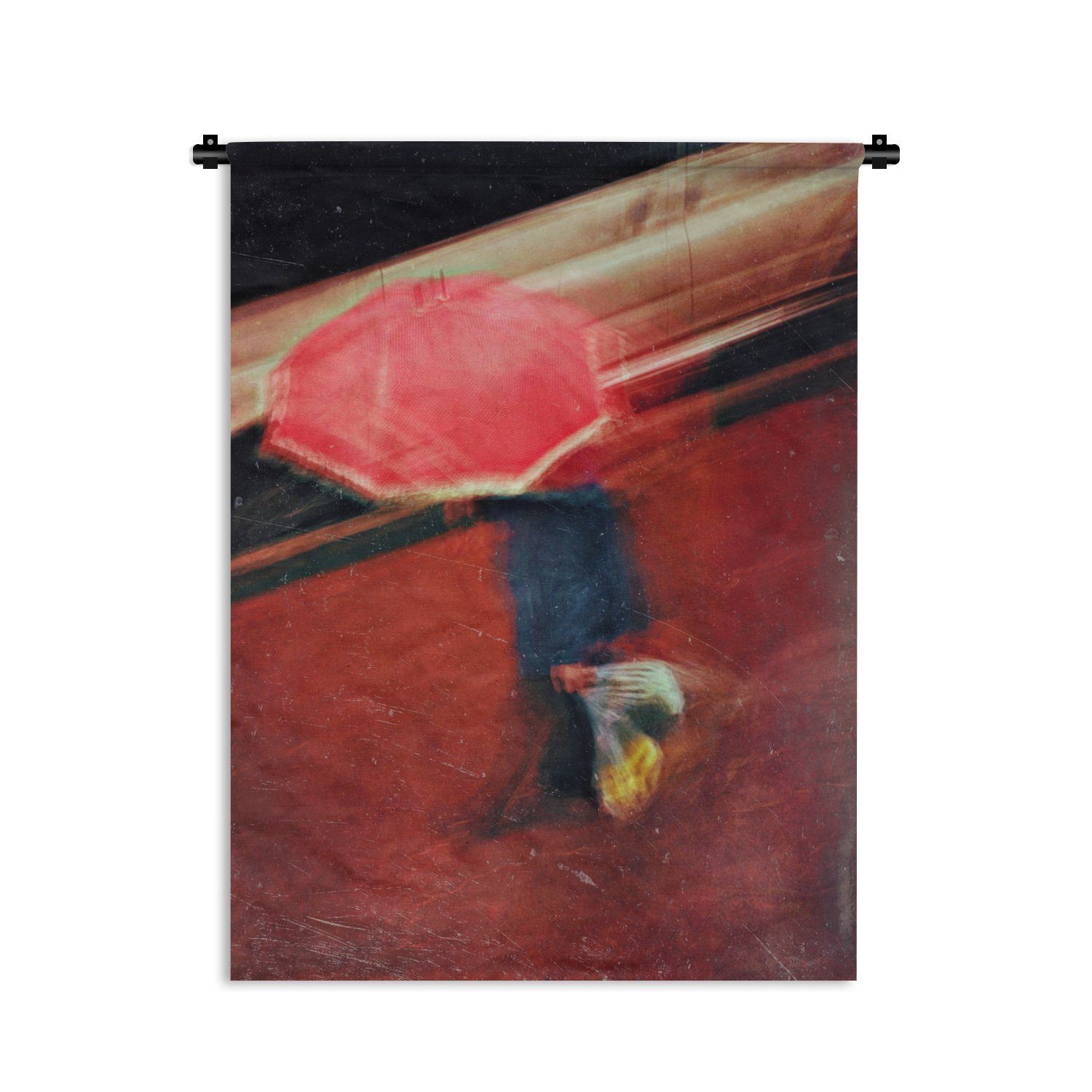 MuchoWow Wanddekoobjekt Mann - Regenschirm - Rot - Farben, Deko für an der Wand, Wohnzimmer, Tapisserie, Schlafzimmer