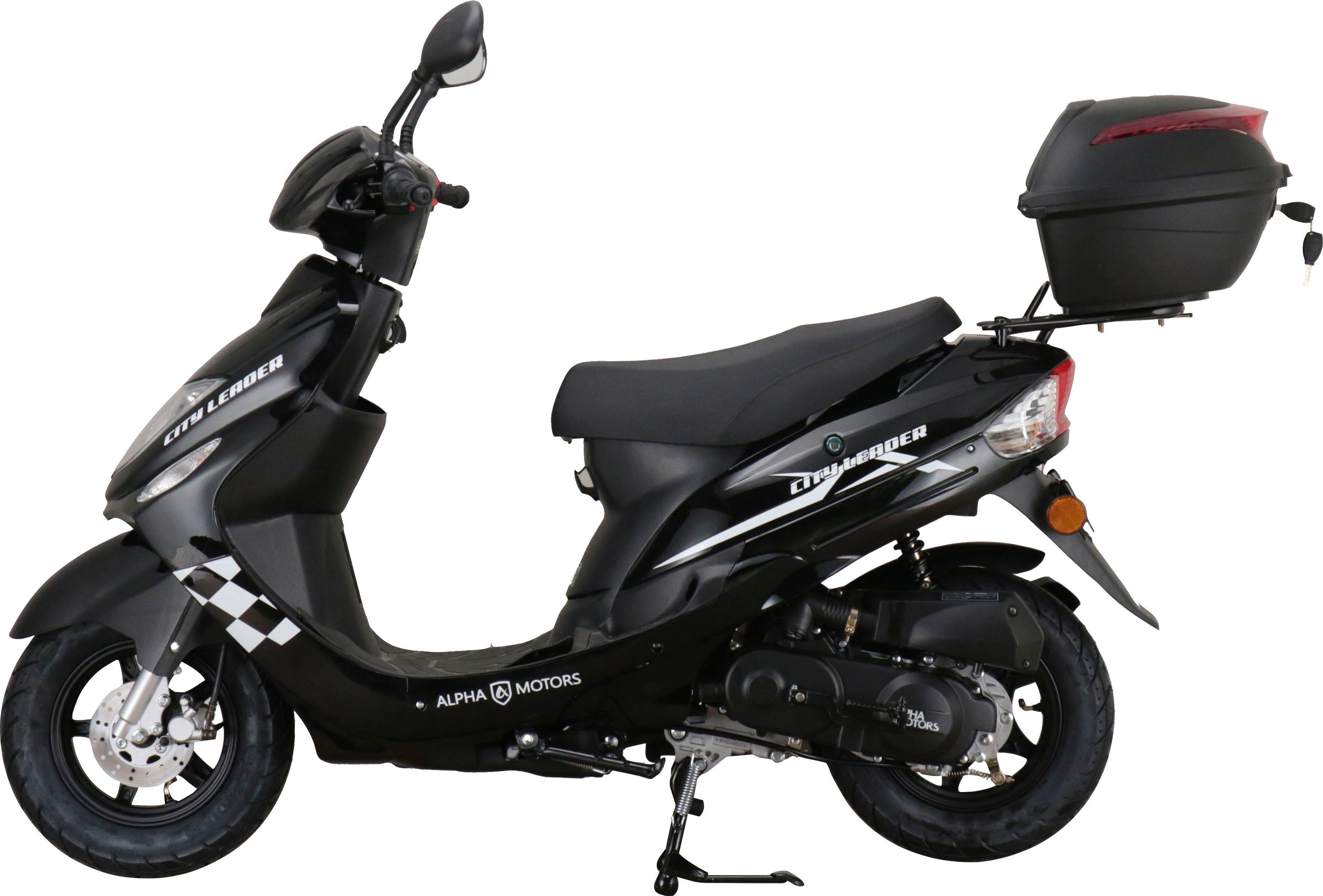 Euro km/h, 45 Motors Alpha Motorroller Topcase 5, CityLeader, 50 schwarz ccm, inkl.