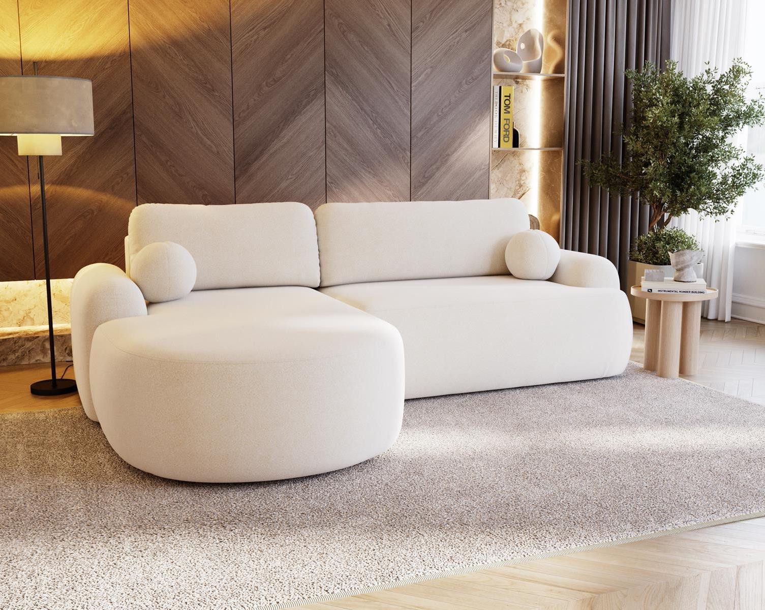 Compleo Ecksofa boucle mit breiter Ottomane OLIO, rundes Design, Exklusiv d günstig online kaufen