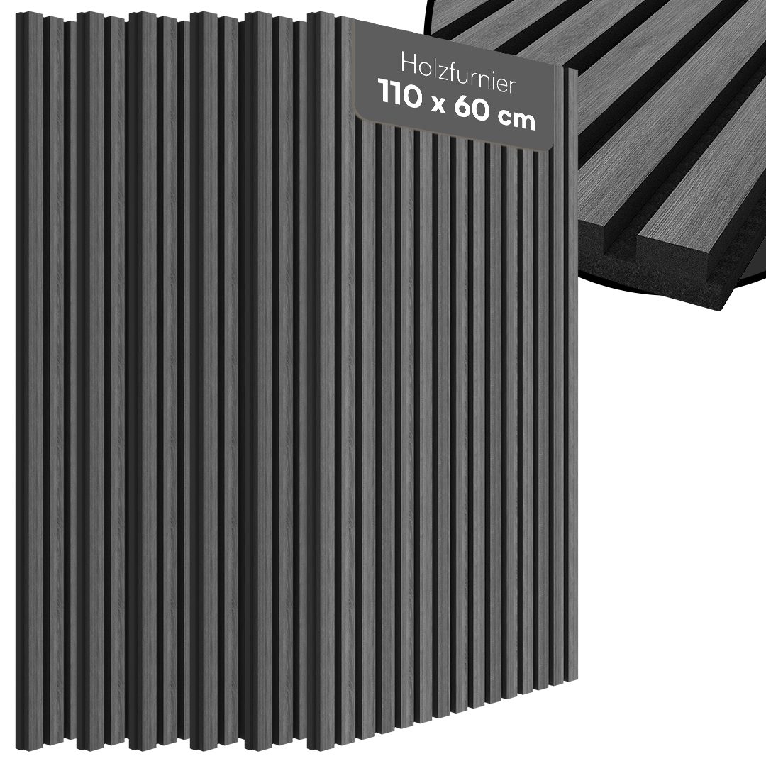 Bellamio Wandpaneel Kilwa, Akustikpaneel Holzoptik, BxL: 60x110 cm, 0,66 qm, (Dunkelgrau, 6-tlg) 3D Lamellenwand schallabsorbierend, in verschiedenen Größen verfügbar
