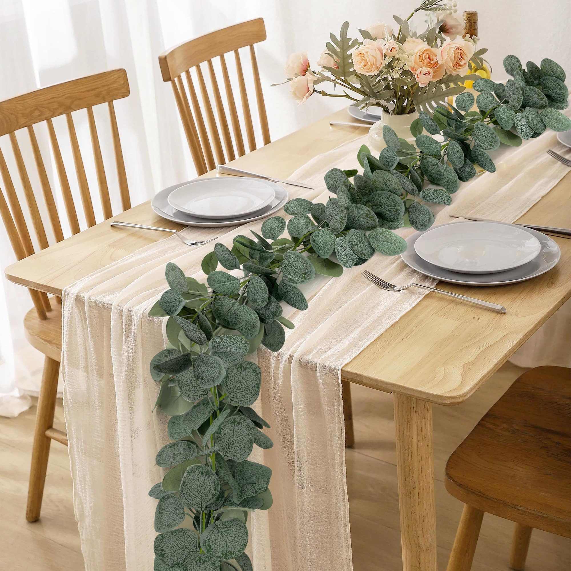 Kunstpflanze 4 Stück Künstliche Eucalyptus Blätter Girlande deko Hängepflanzen, FOUORTUNATE-BEE, Hochzeitsdeko für Hochzeit Tisch Frühlingsgirlande Blumenschmuc – Bild 5 von 5
